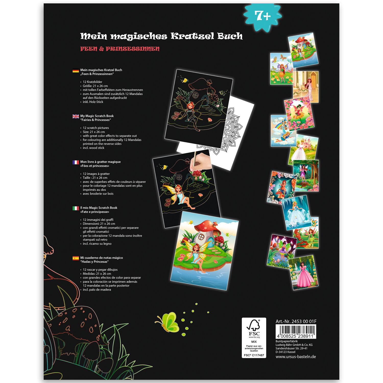 Mein magisches Kratzelbuch, 12 Kratzbilder und Mandalas, 21 x 26 cm, Feen & Prinzessinnen Bild 2