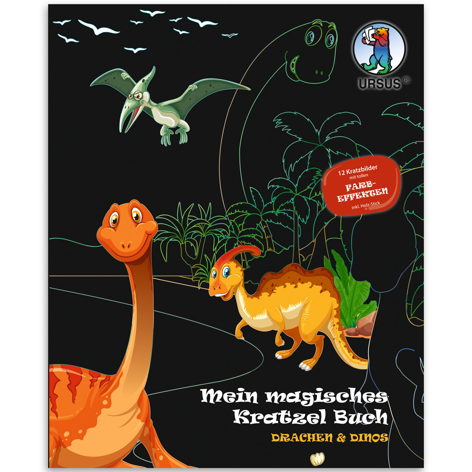 Mein magisches Kratzelbuch, 12 Kratzbilder und Mandalas, 21 x 26 cm, Drachen & Dinos