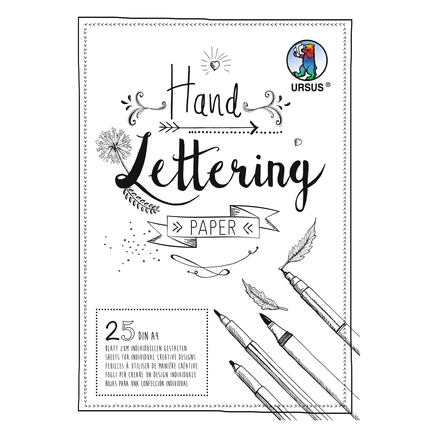 Handlettering Papier, Tonkarton Wei, 200g/qm, 25 Blatt, DIN A4