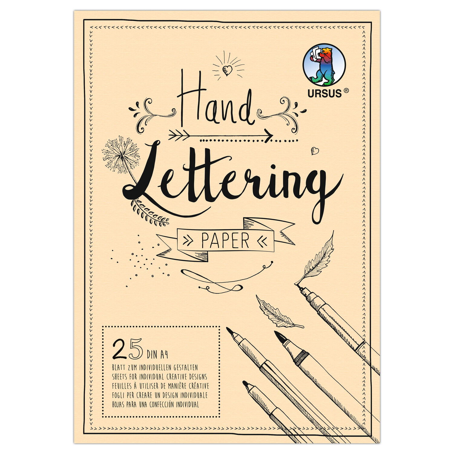 Handlettering Papier, Tonkarton Creme, 210g/qm, 25 Blatt, DIN A4
