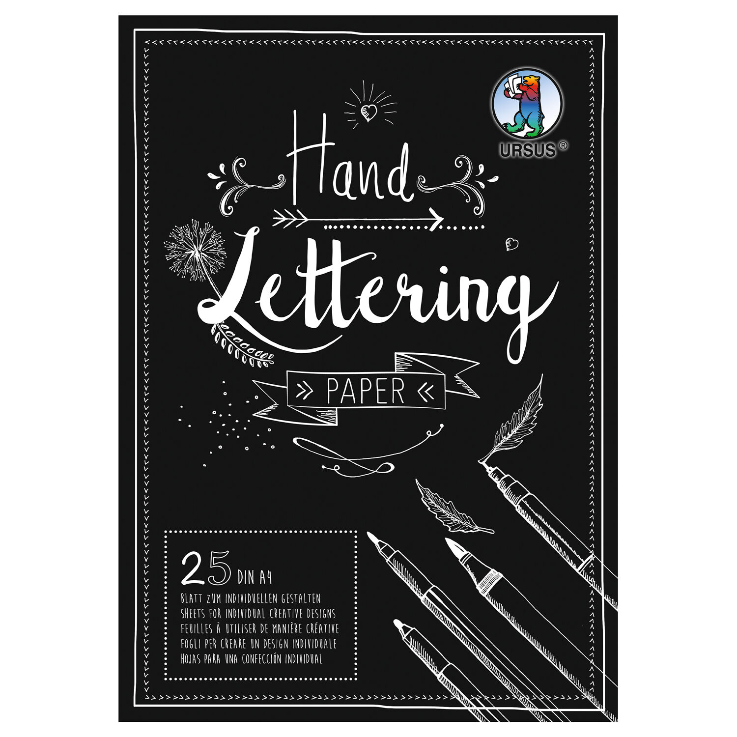 Handlettering Papier, Elefantenhaut Schwarz, 210g/qm, 10 Blatt, DIN A4