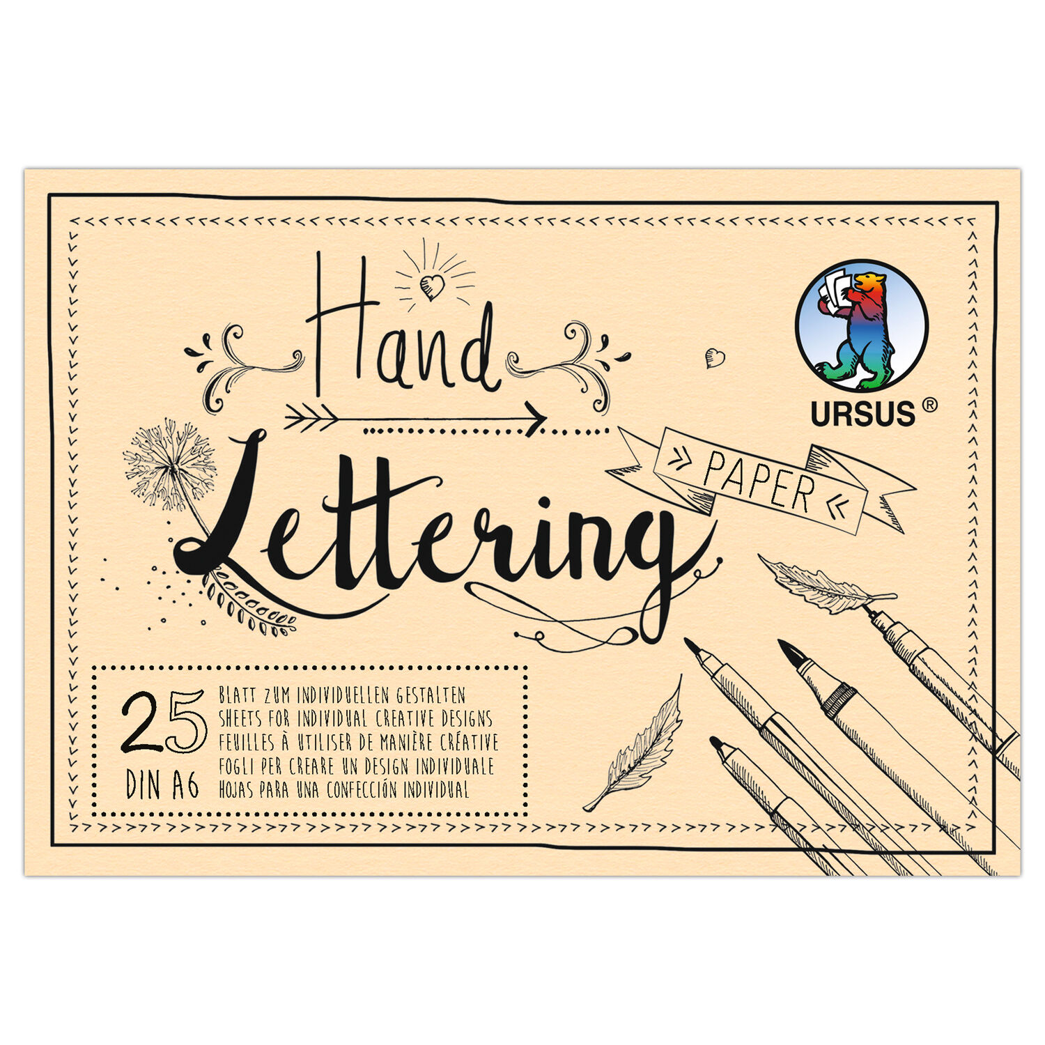Handlettering Papier, Tonkarton Creme, 210g/qm, 25 Blatt, DIN A6