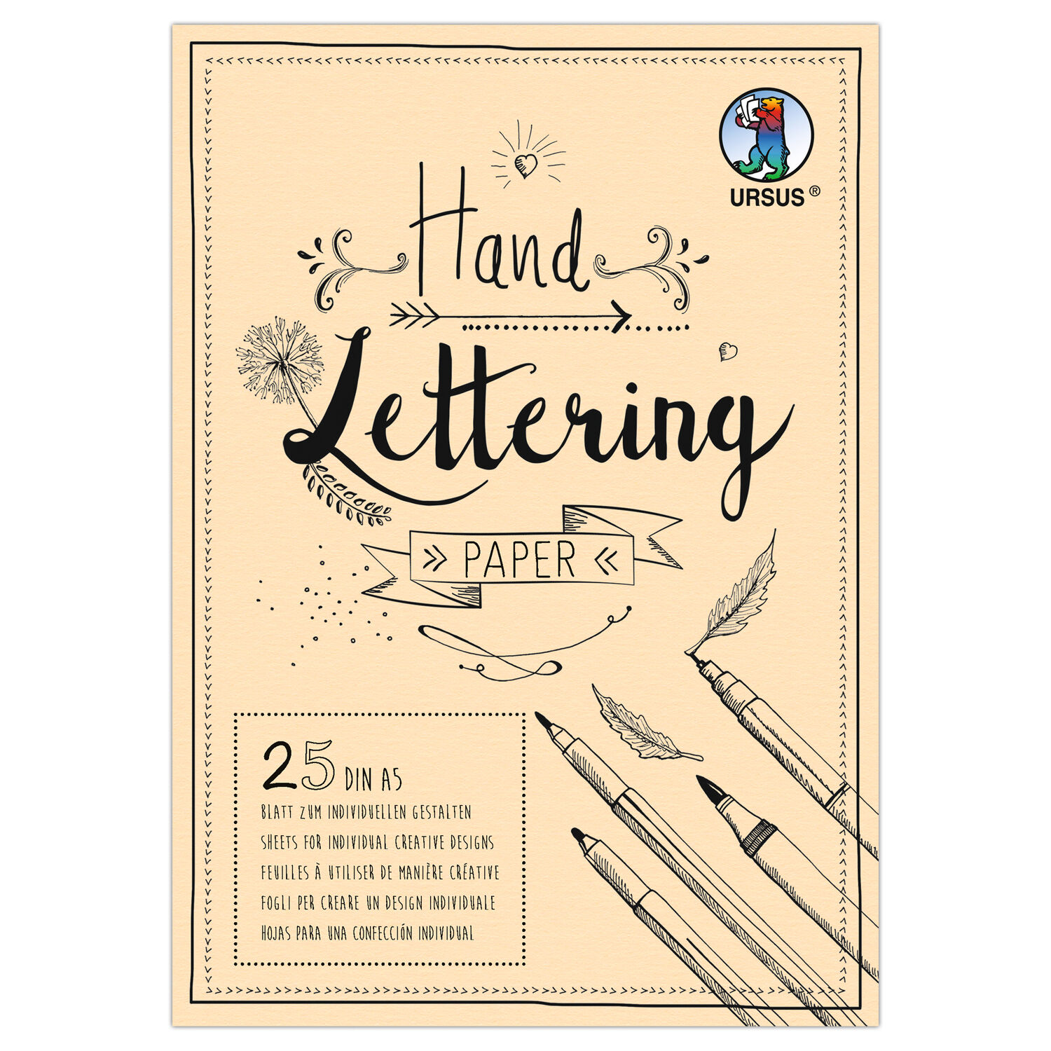 Handlettering Papier, Tonkarton Creme, 210g/qm, 25 Blatt, DIN A5