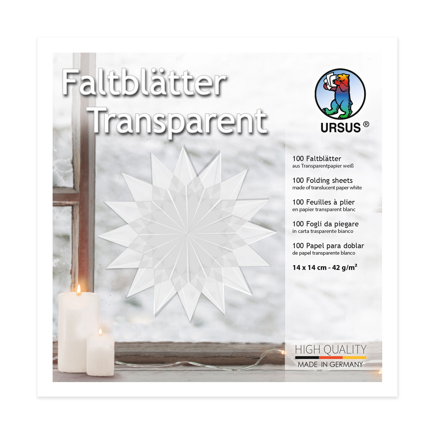 Faltbltter Transparentpapier, 14 x 14 cm, 42g/qm, 100 Blatt, Wei