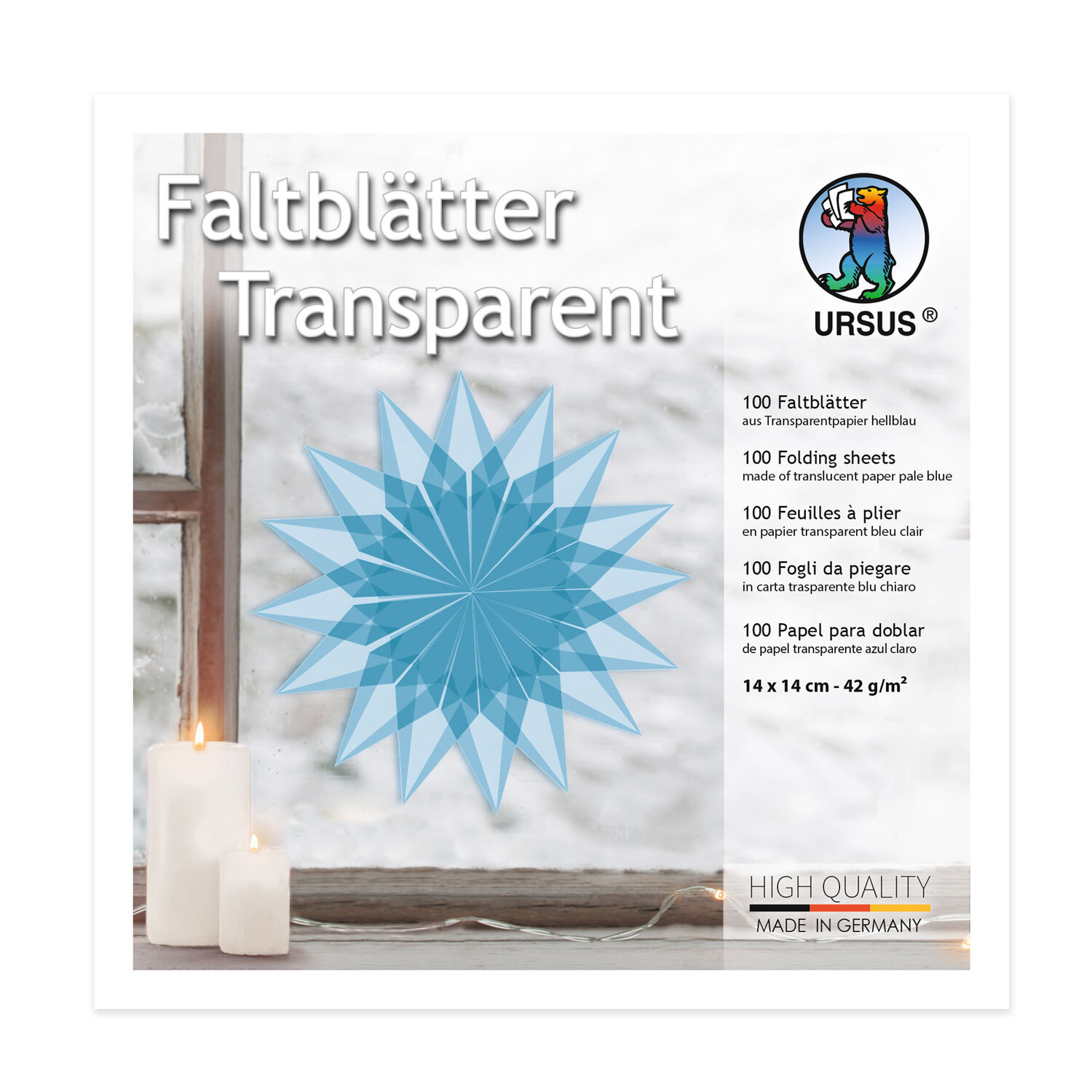 Faltbltter Transparentpapier, 14 x 14 cm, 42g/qm, 100 Blatt, Hellblau