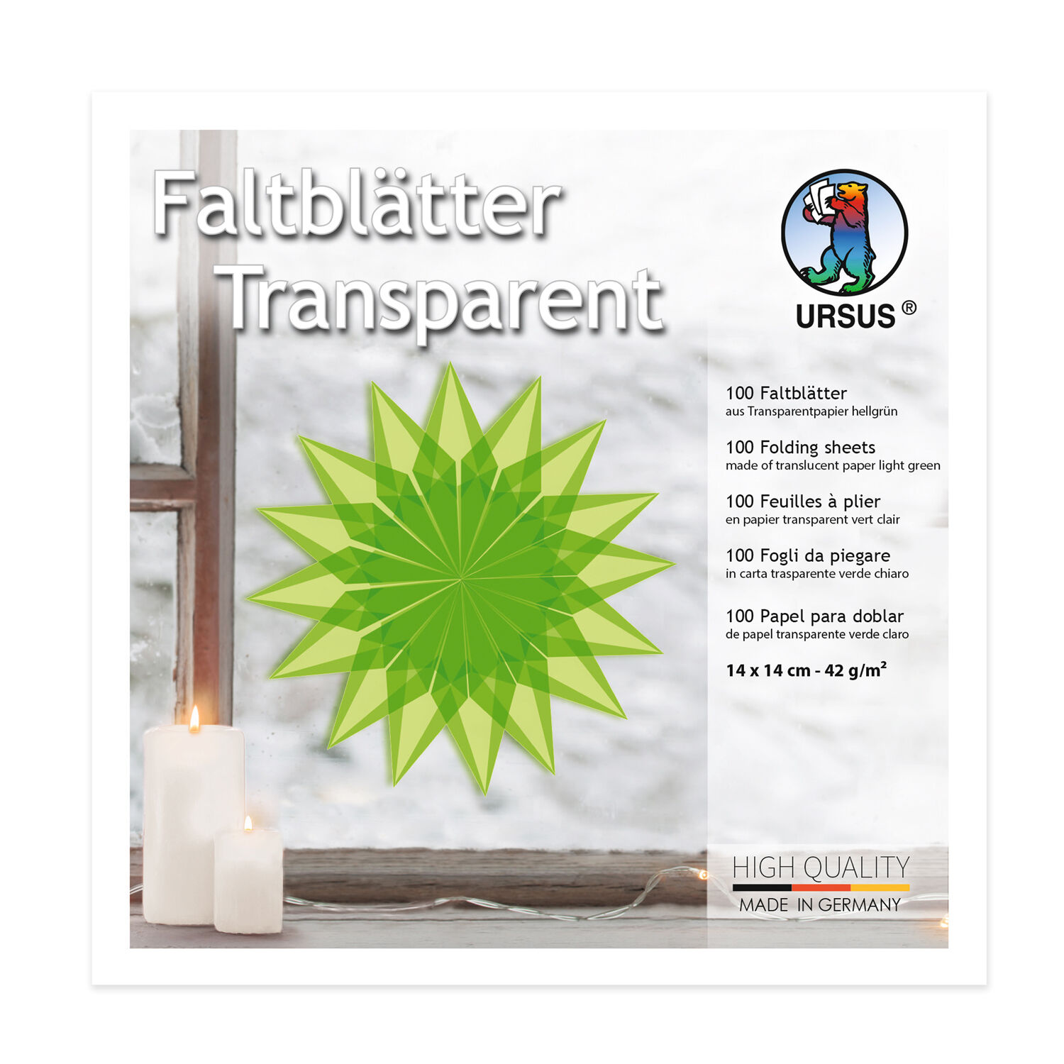 Faltbltter Transparentpapier, 14 x 14 cm, 42g/qm, 100 Blatt, Hellgrn