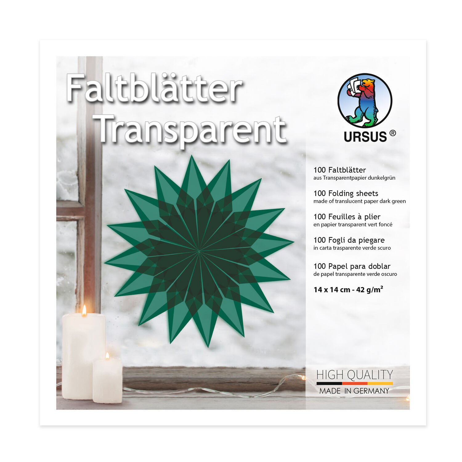Faltbltter Transparentpapier, 14 x 14 cm, 42g/qm, 100 Blatt, Dunkelgrn