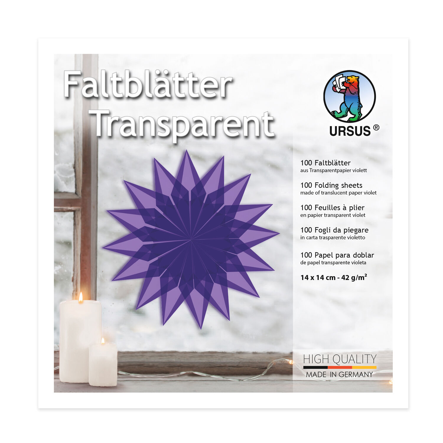 Faltbltter Transparentpapier, 14 x 14 cm, 42g/qm, 100 Blatt, Violett