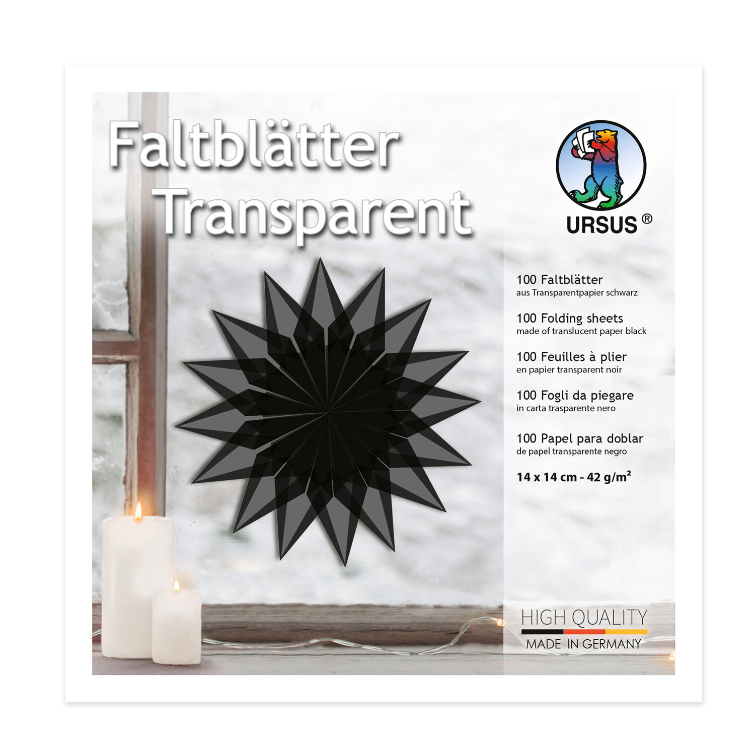 Faltbltter Transparentpapier, 14 x 14 cm, 42g/qm, 100 Blatt, Schwarz