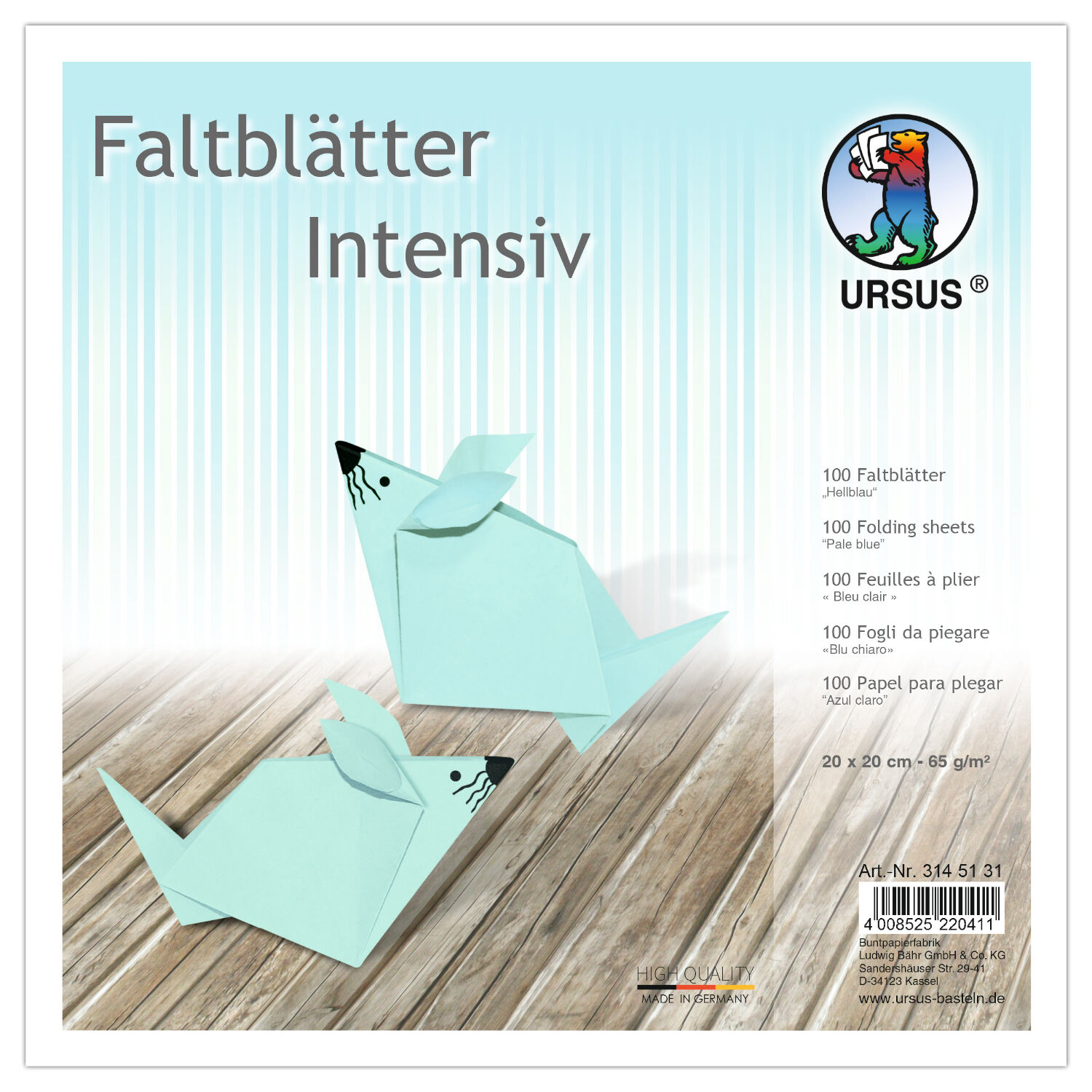 Faltbltter intensiv 100 Blatt, 20x20cm, hellblau