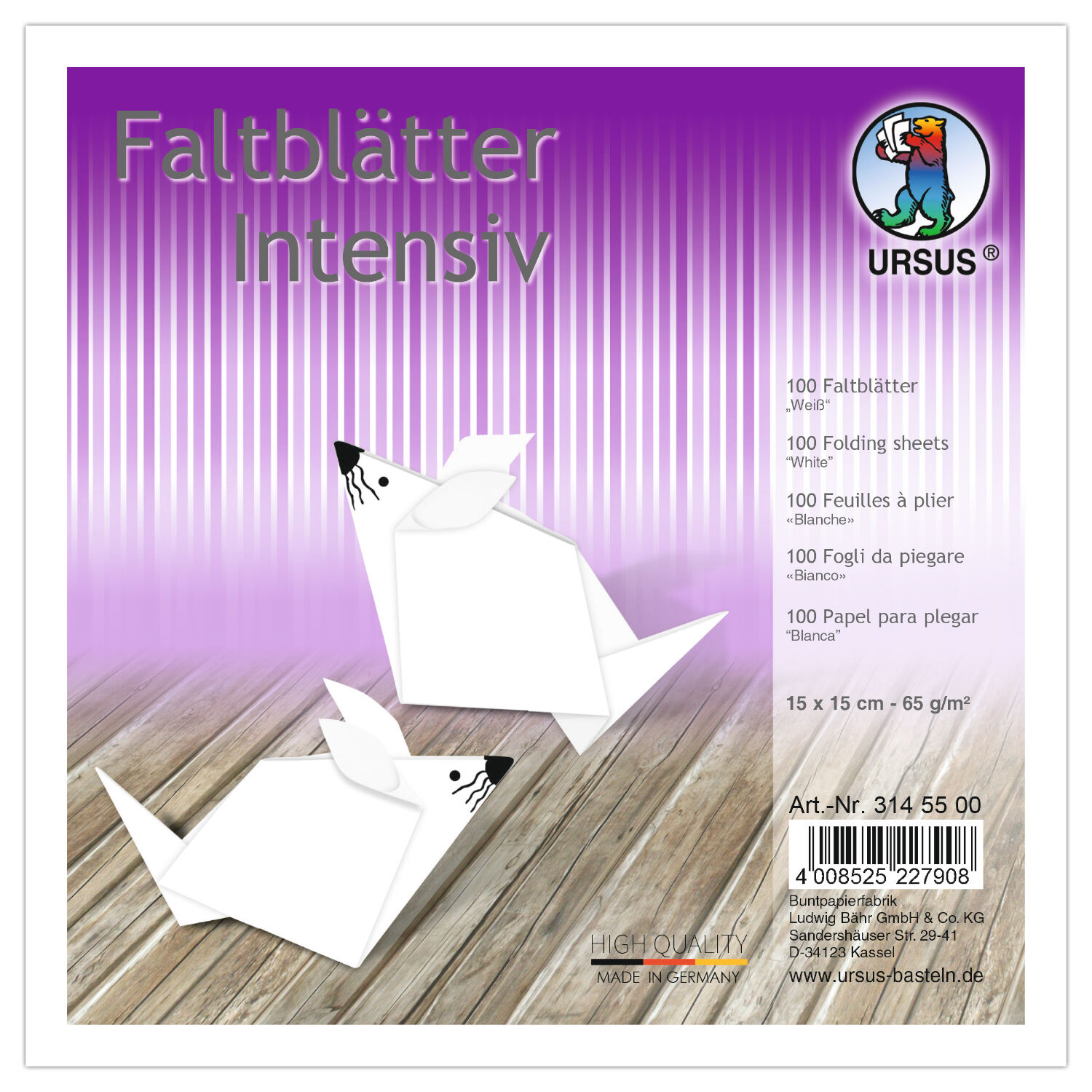 Faltbltter intensiv 100 Blatt, 15x15cm, wei