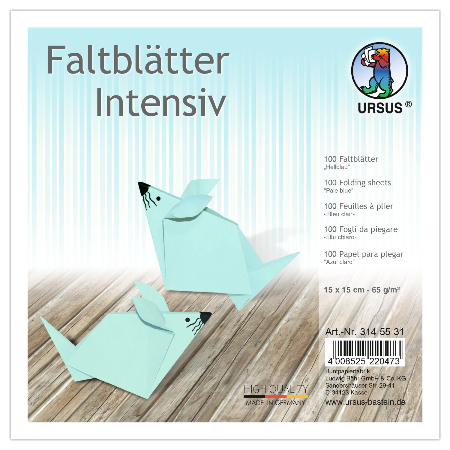Faltbltter intensiv 100 Blatt, 15x15cm, hellblau