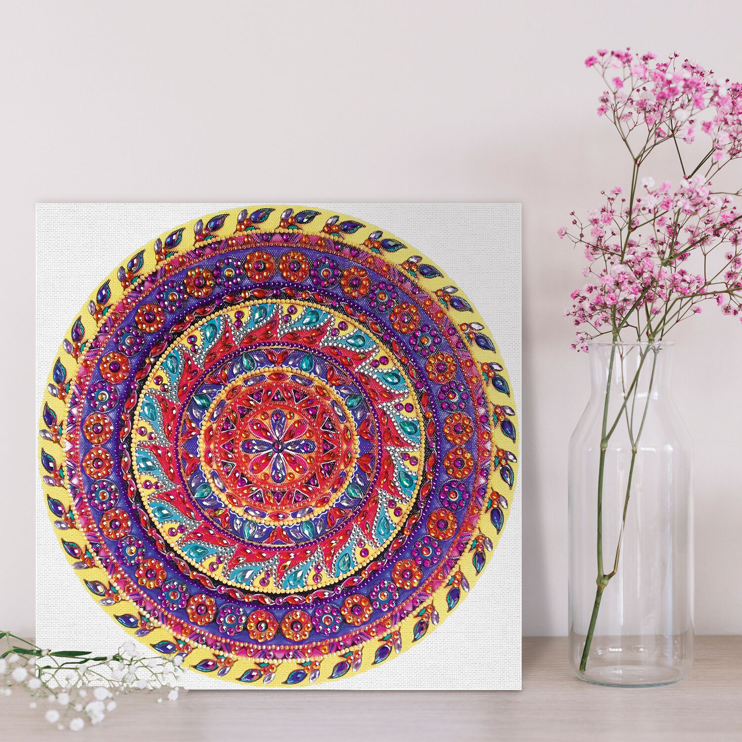 Diamond Painting Set Mandala, 30 x 30 cm Keilrahmen mit Zubehr, Gelb-Lila-Pink Bild 3