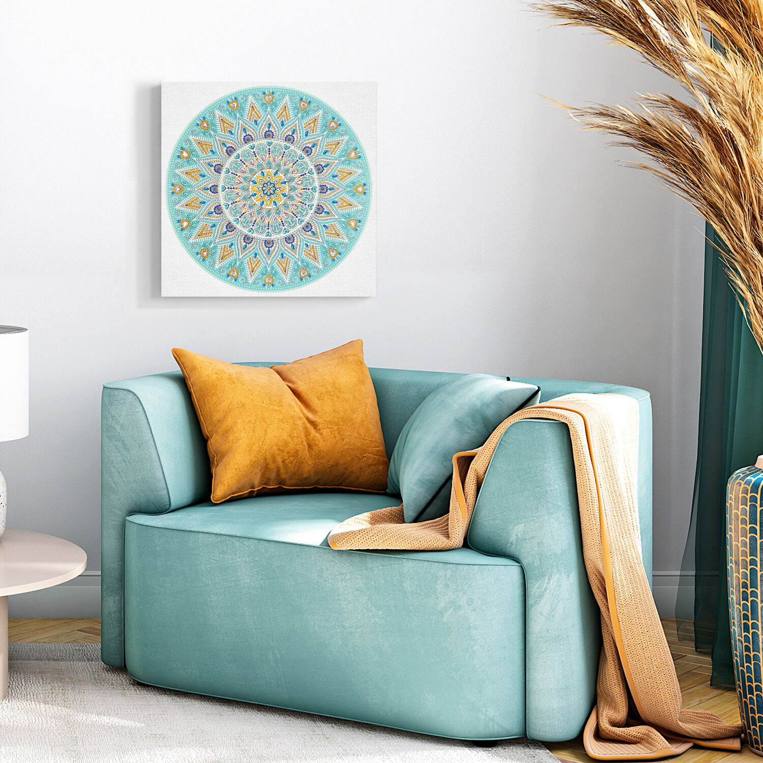 Diamond Painting Set Mandala, 30 x 30 cm Keilrahmen mit Zubehr, Hellblau-Taupe-Wei Bild 3