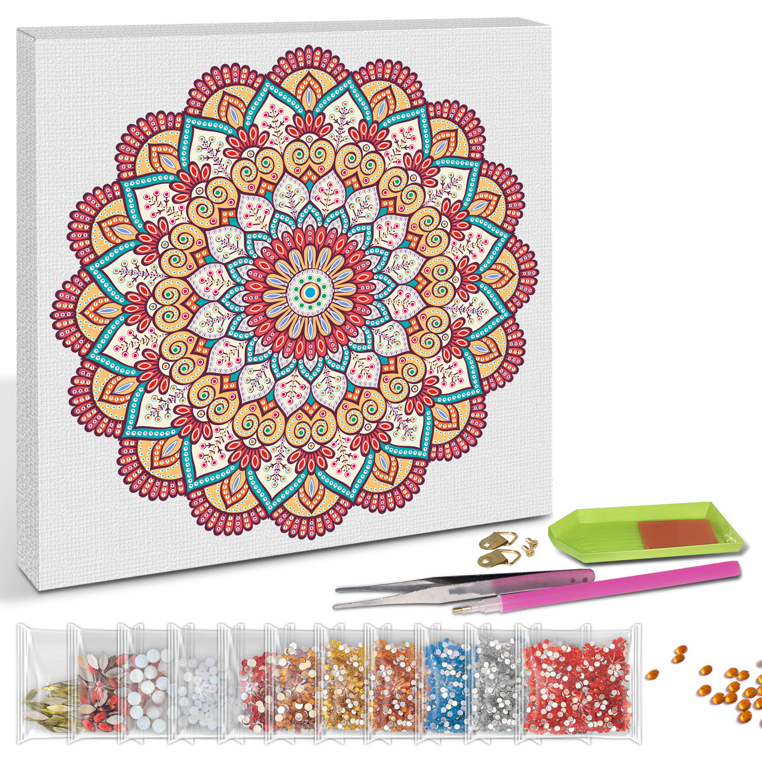 Diamond Painting Set Mandala, 30 x 30 cm Keilrahmen mit Zubehr, Rot-Orange-Petrol Bild 2