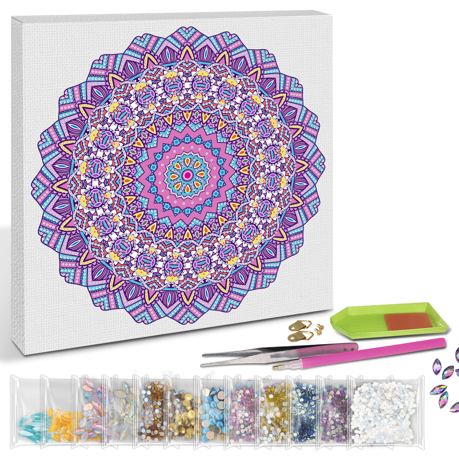 Diamond Painting Set Mandala, 30 x 30 cm Keilrahmen mit Zubehr, Lila-Pink-Blau Bild 2