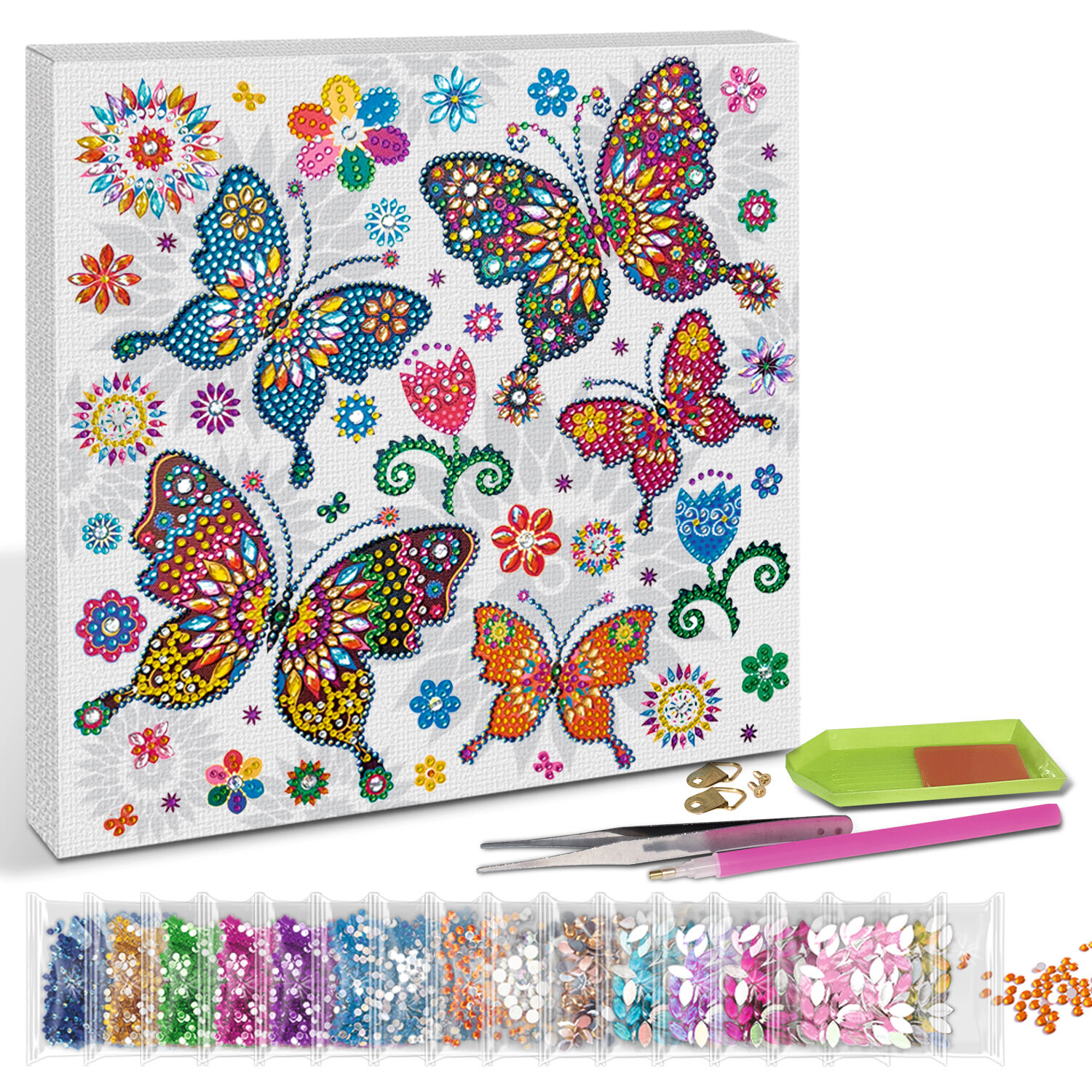 Diamond Painting Set Mandala, 30 x 30 cm Keilrahmen mit Zubehr, Schmetterlinge Bild 2