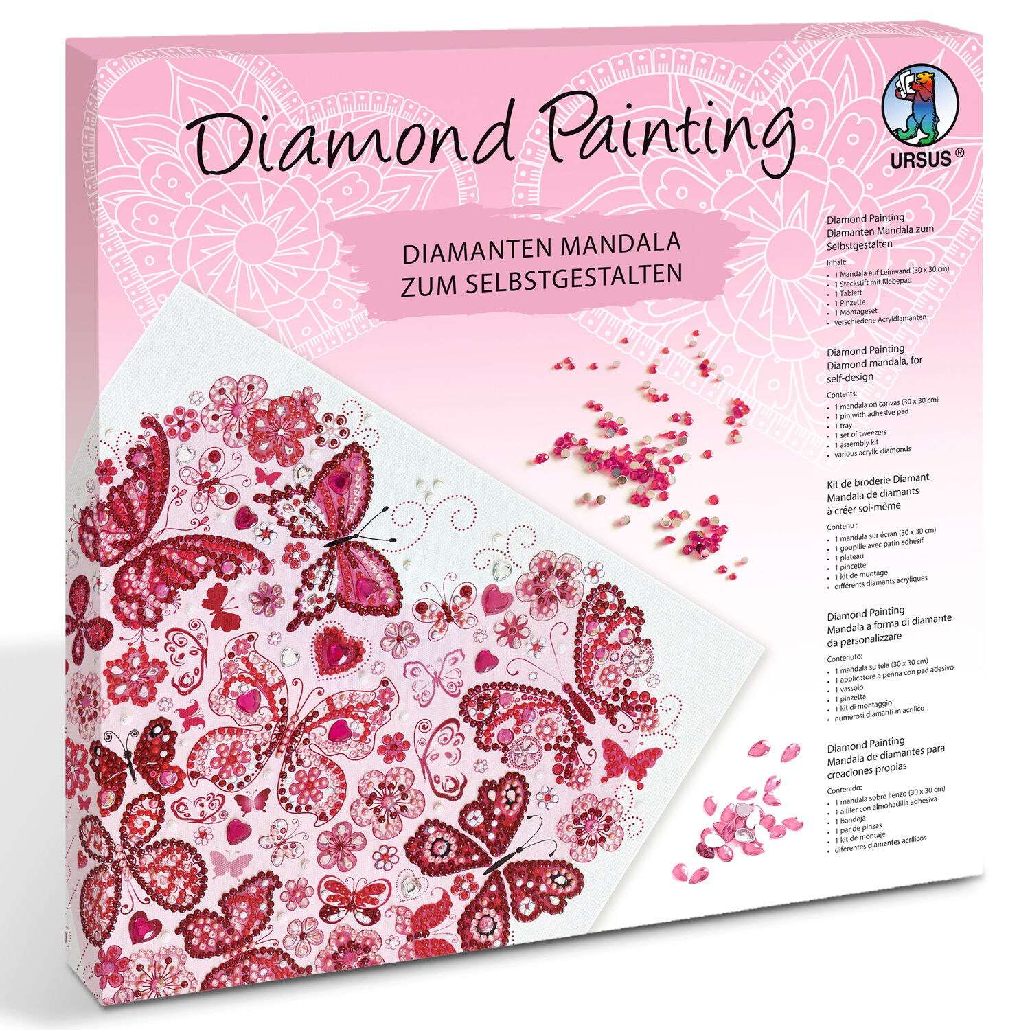 Diamond Painting Set Mandala, 30 x 30 cm Keilrahmen mit Zubehr, Herz
