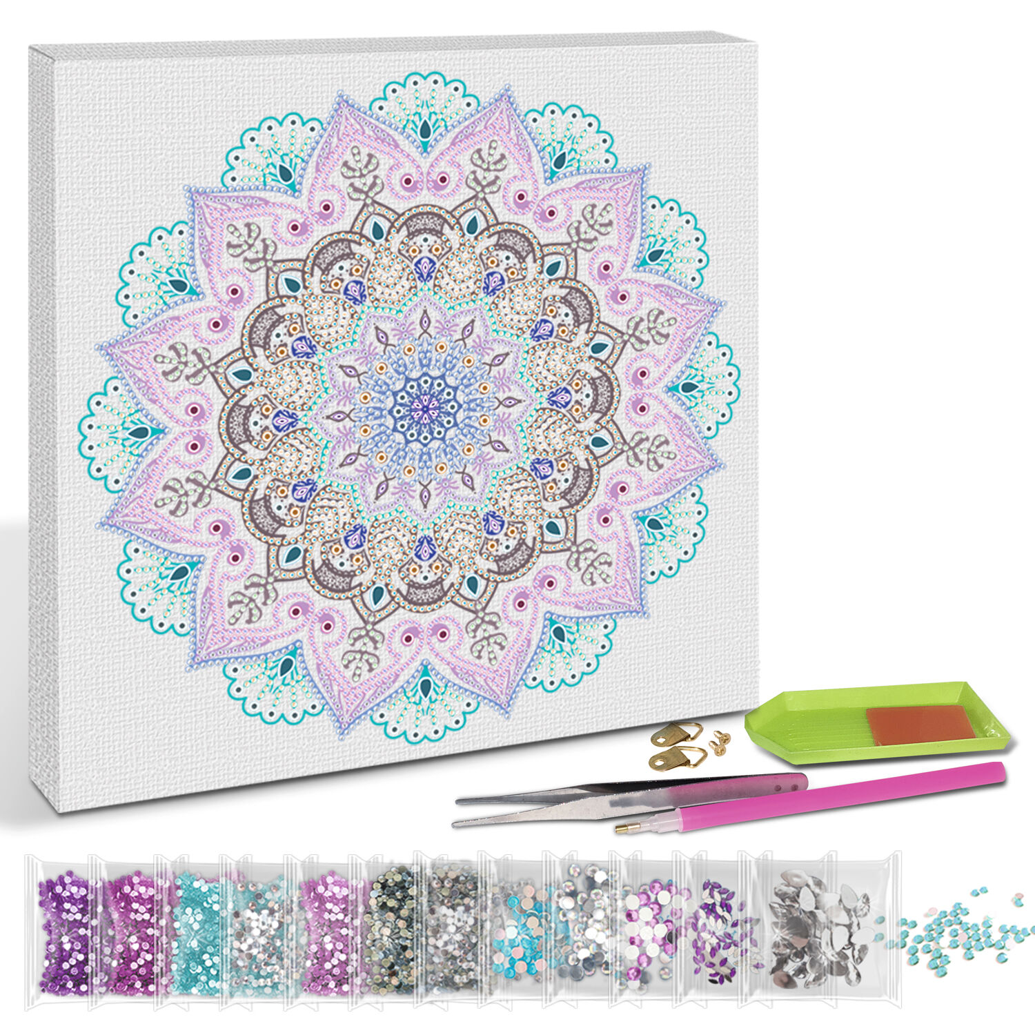 Diamond Painting Set Mandala, 30 x 30 cm Keilrahmen mit Zubehr, Trkis-Lila-Anthrazit Bild 2