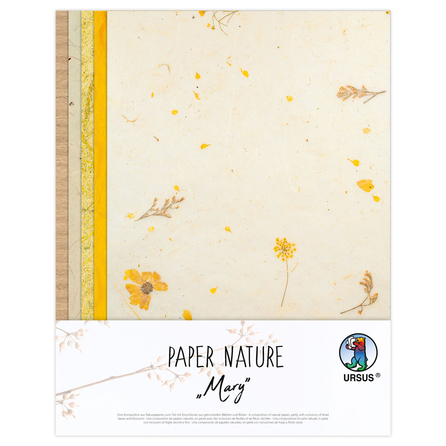 Naturpapier-Komposition Mary, mit getrockneten Blten, 23 x 33 cm, 10 Blatt sortiert