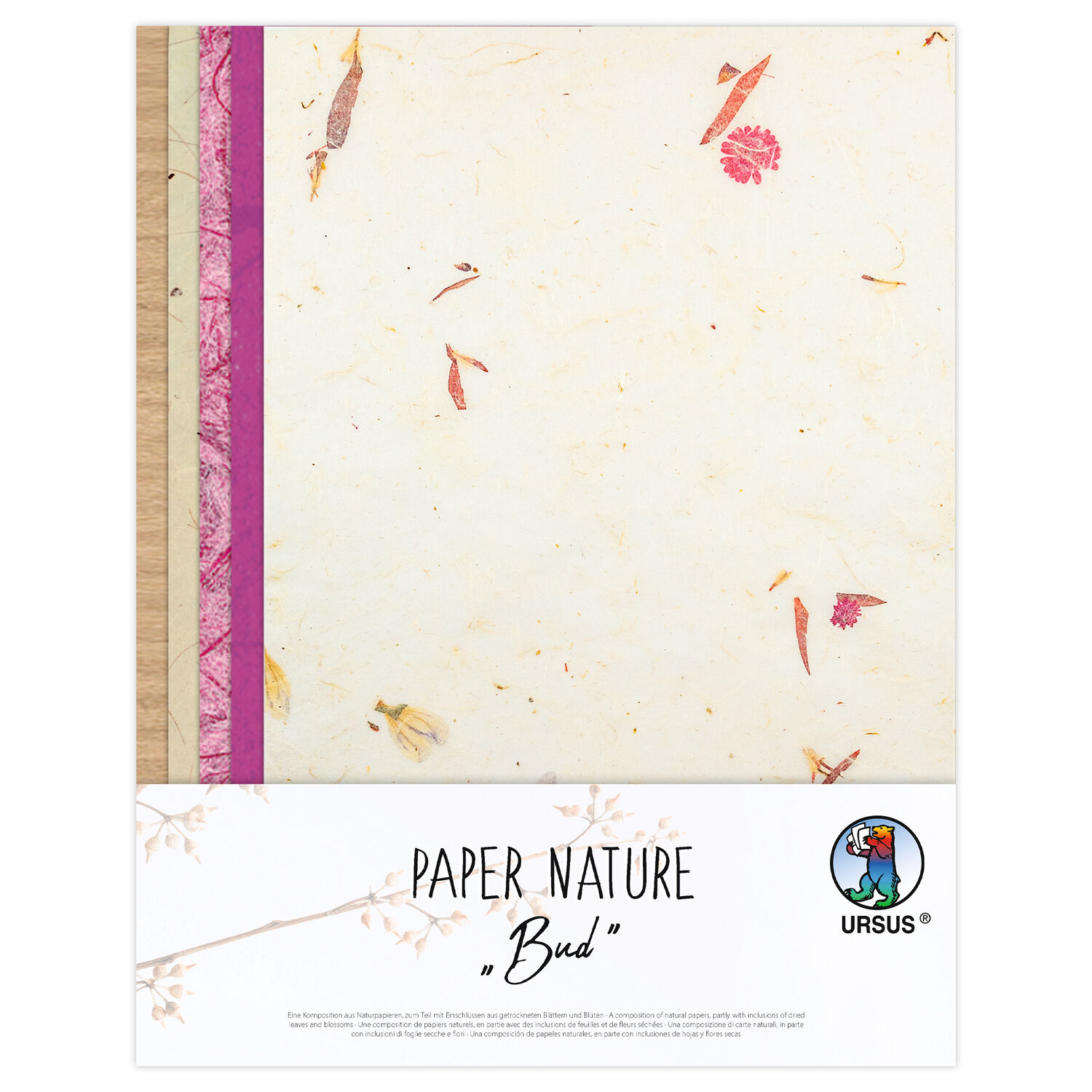 Naturpapier-Komposition Bud, mit getrockneten Blten, 23 x 33 cm, 10 Blatt sortiert