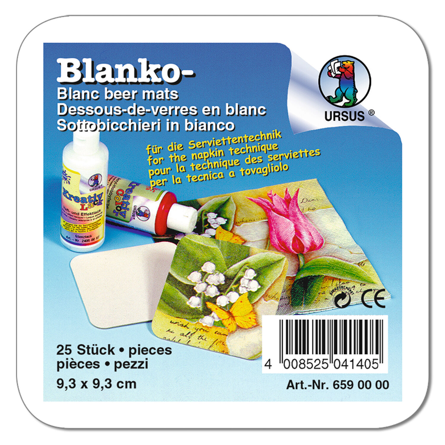 Blanko-Bierfilz / Bierdeckel rund, wei,  9,3 cm, 25 Stck