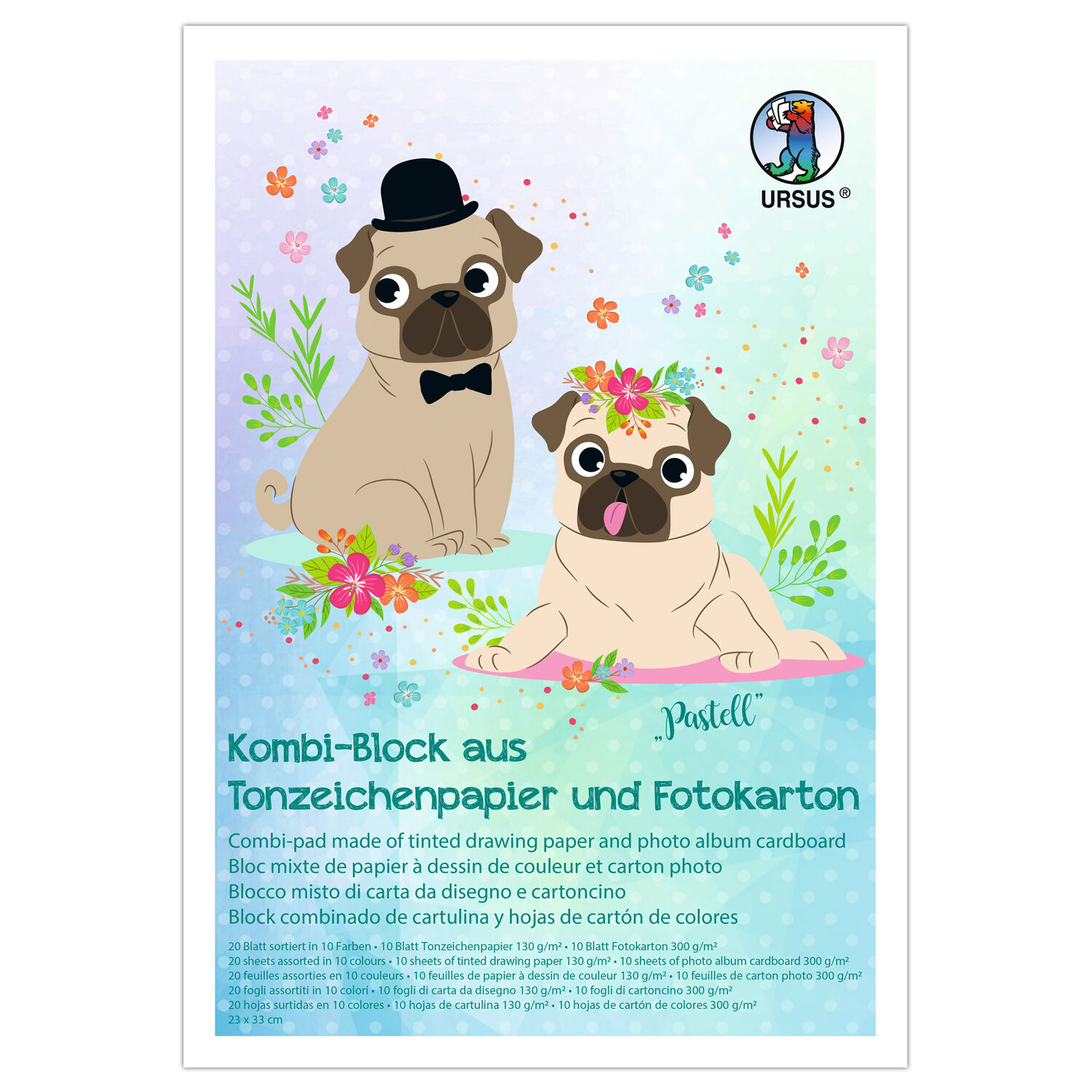 Kombiblock Pastell, Fotokarton & Tonzeichenpapier, 10 + 10 Blatt, 23 x 33 cm, sortierte Farben