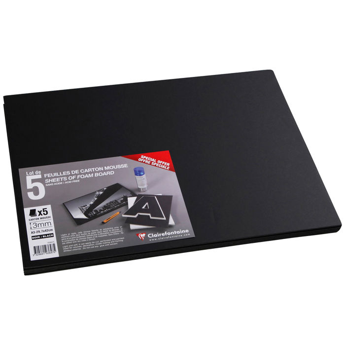 Schaumkarton, A3, 3mm, schwarz, 5 Bogen