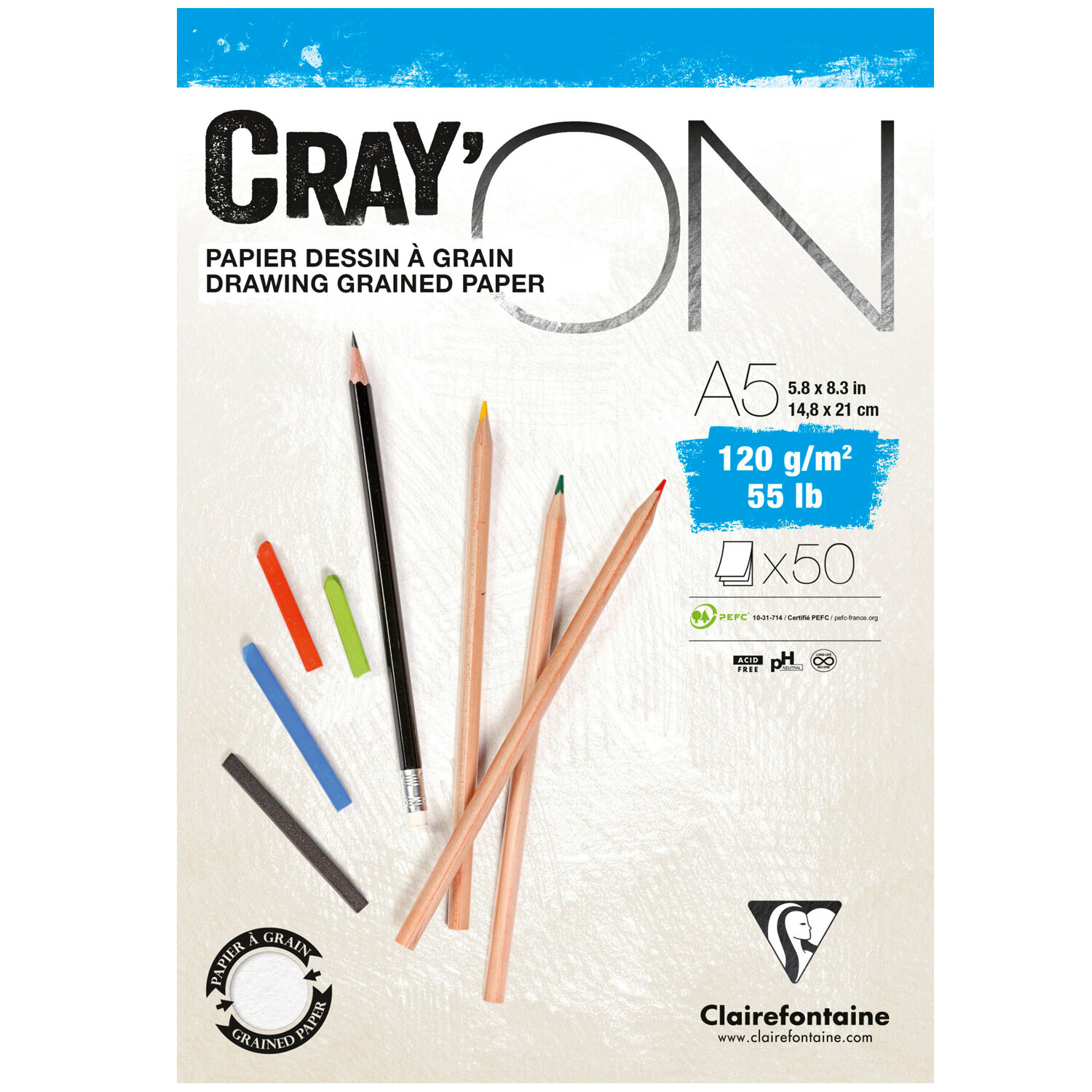 NEU Clairefontaine Zeichenblock Cray'on, DIN A5, 50 Blatt, 120g/qm