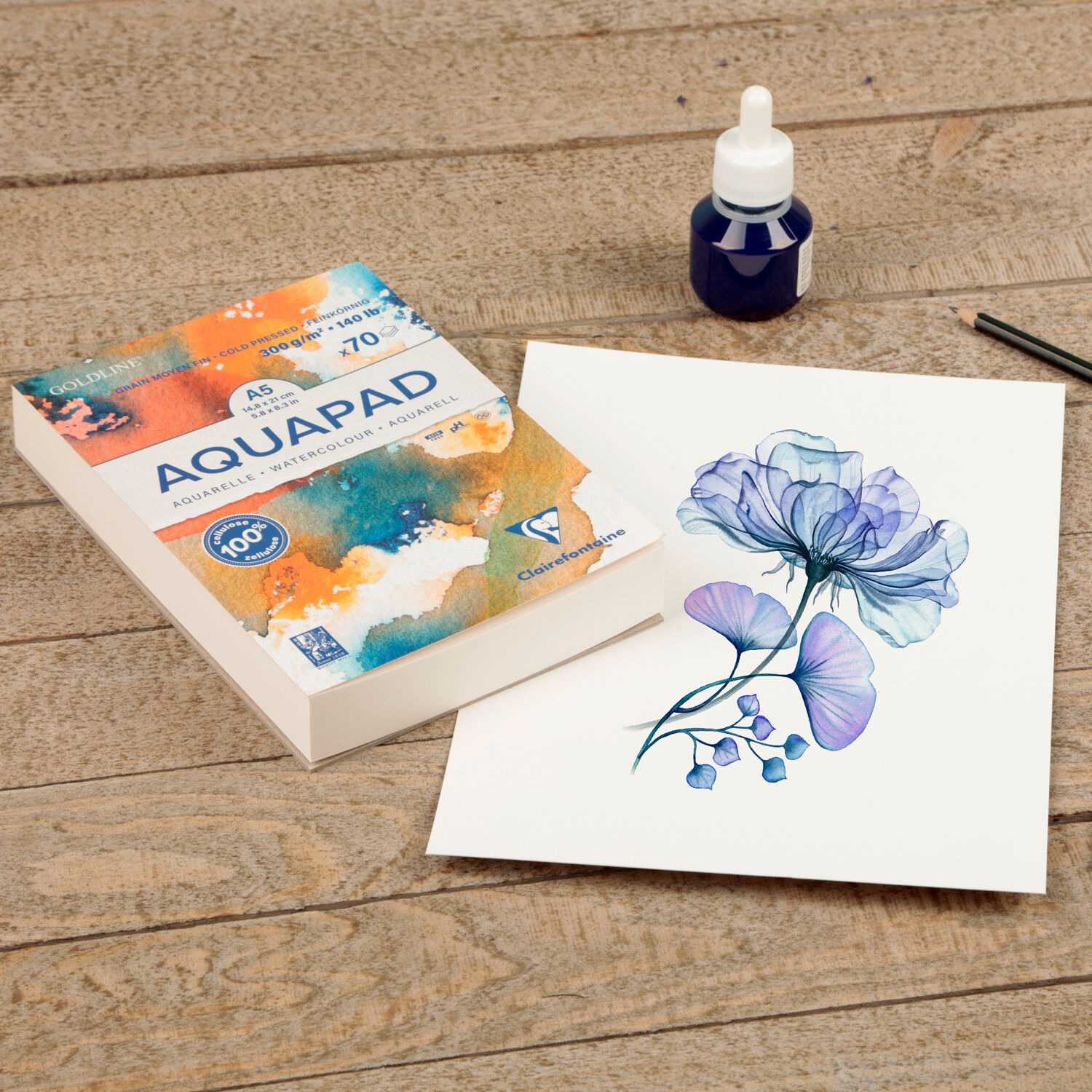 NEU Clairefontaine Spiralblock Aquarell, Goldline Aquapad, mittelfein gekrnt, 300g/qm, 25 Blatt, A5 Bild 3