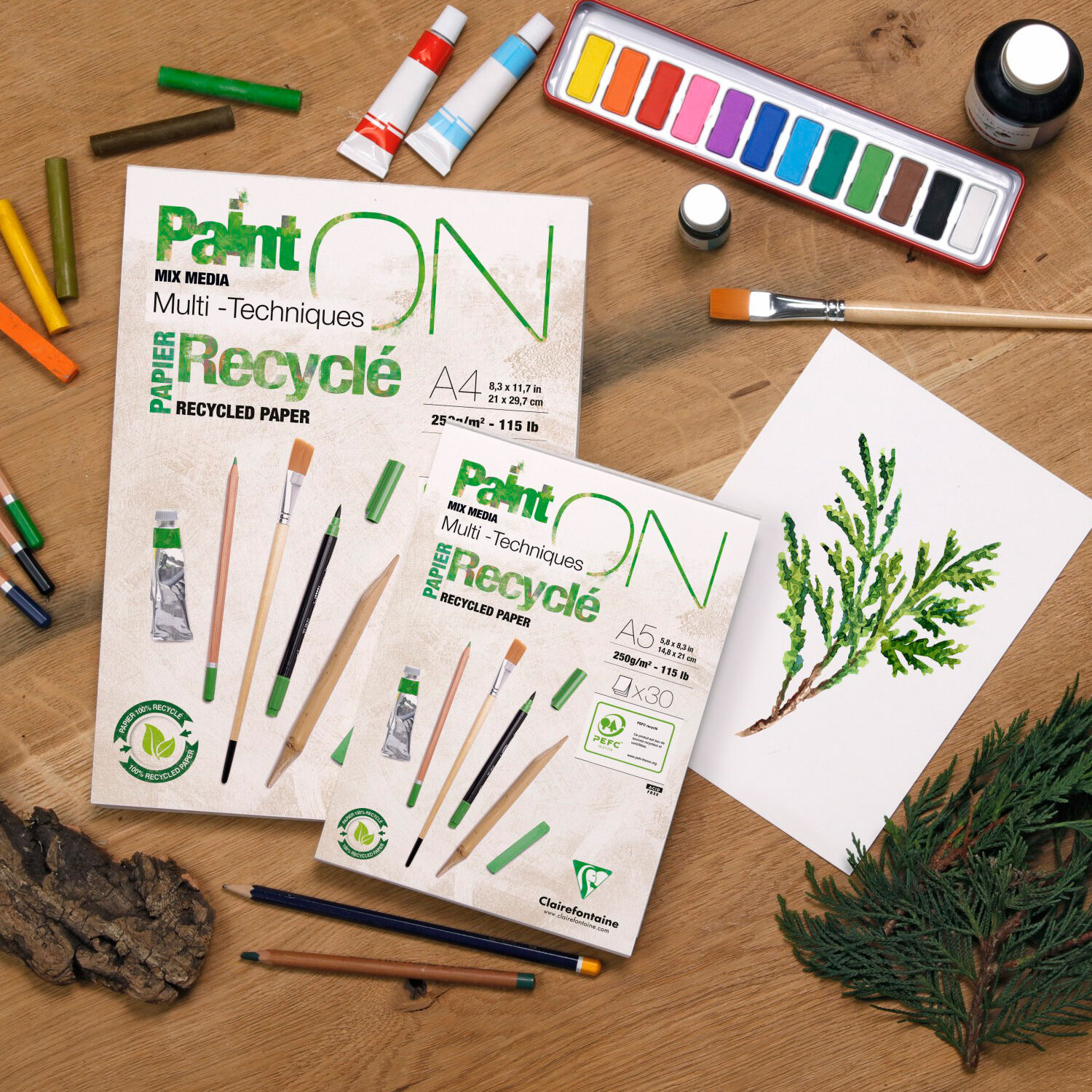 NEU Clairefontaine Block Paint'On, Recycelt, DIN A6, 15 Blatt, 250g/qm Bild 2