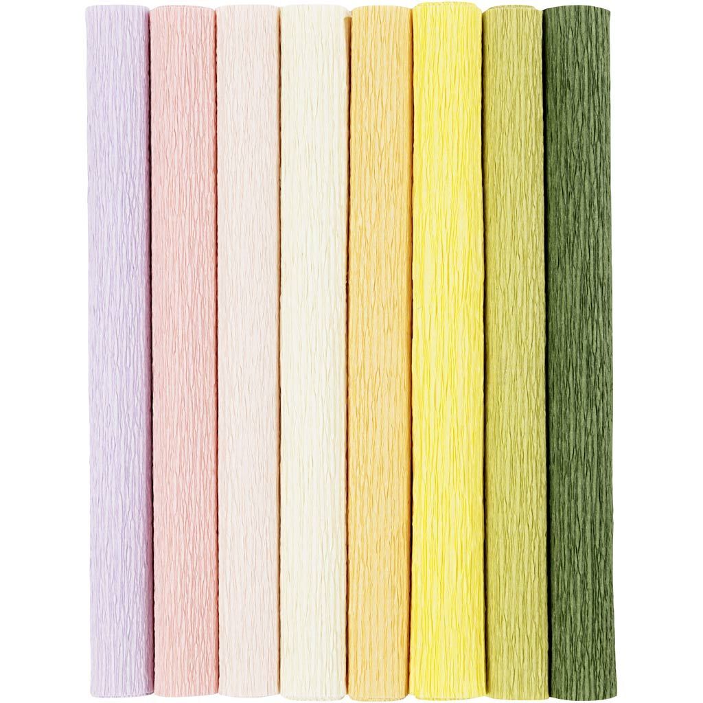 Floristen-Krepppapier, 25x60 cm, Extrastark, 105 g, Pastellfarben, 8 Rollen