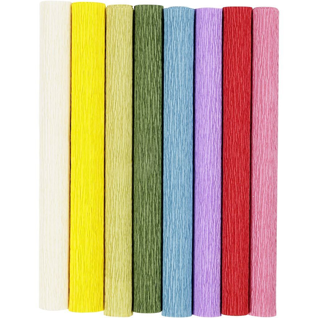 Floristen-Krepppapier, 25x60 cm, Extrastark, 105 g, Standard-Farben, 8 Rollen