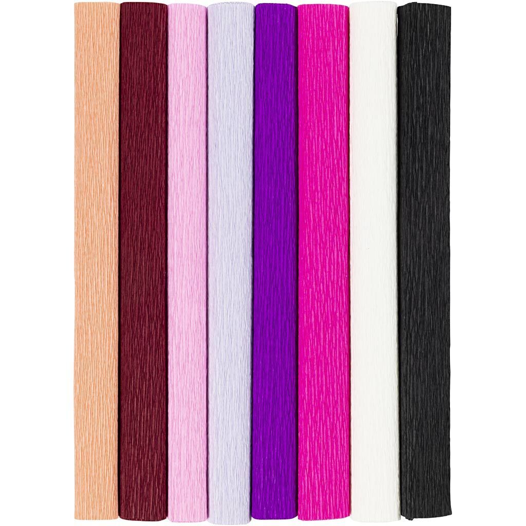 Floristen-Krepppapier, 25x60 cm, Extrastark, 105 g, Harmonie in Lila-Pink, 8 Rollen