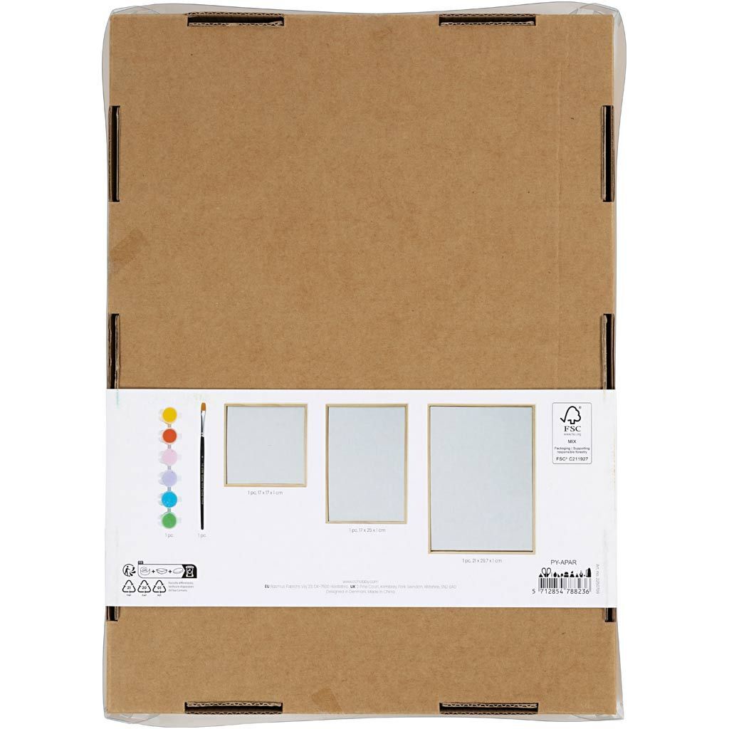 Kreativ-Set mit 3 Malpappen mit Holzrahmen, Standardfarben und Pinsel Bild 2