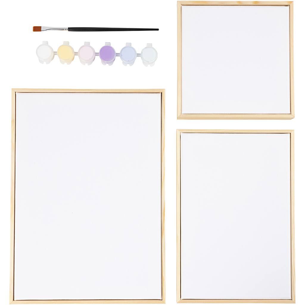 Kreativ-Set mit 3 Malpappen mit Holzrahmen, Pastellfarben und Pinsel Bild 3