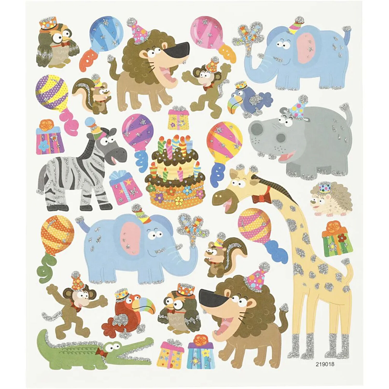 Stickerbogen, selbstklebend, 15x16,5cm, Motiv: Tiergeburtstag