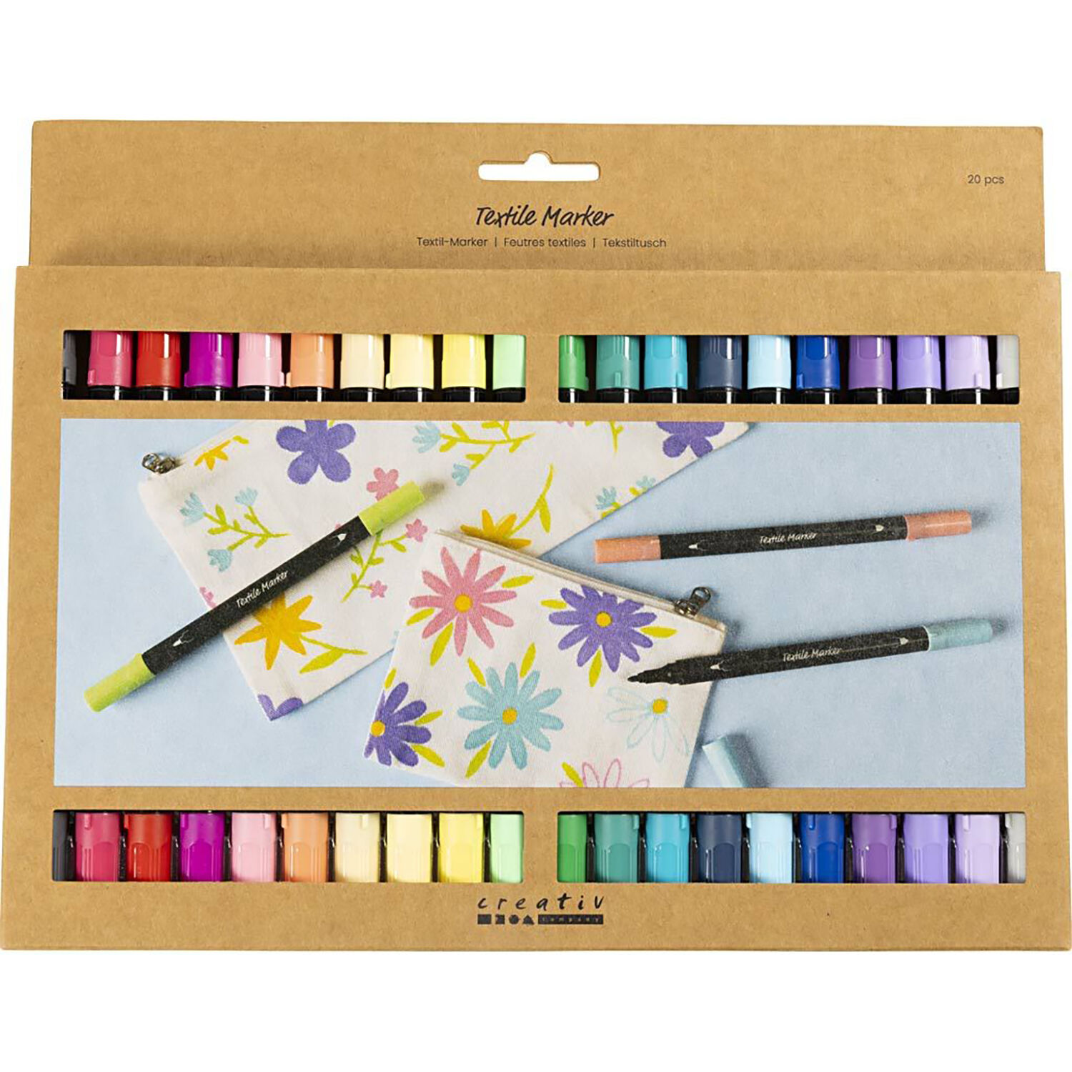 Textil-Marker / Stoffmalstifte, Doppelspitze, Zusatzfarben 20 Stifte