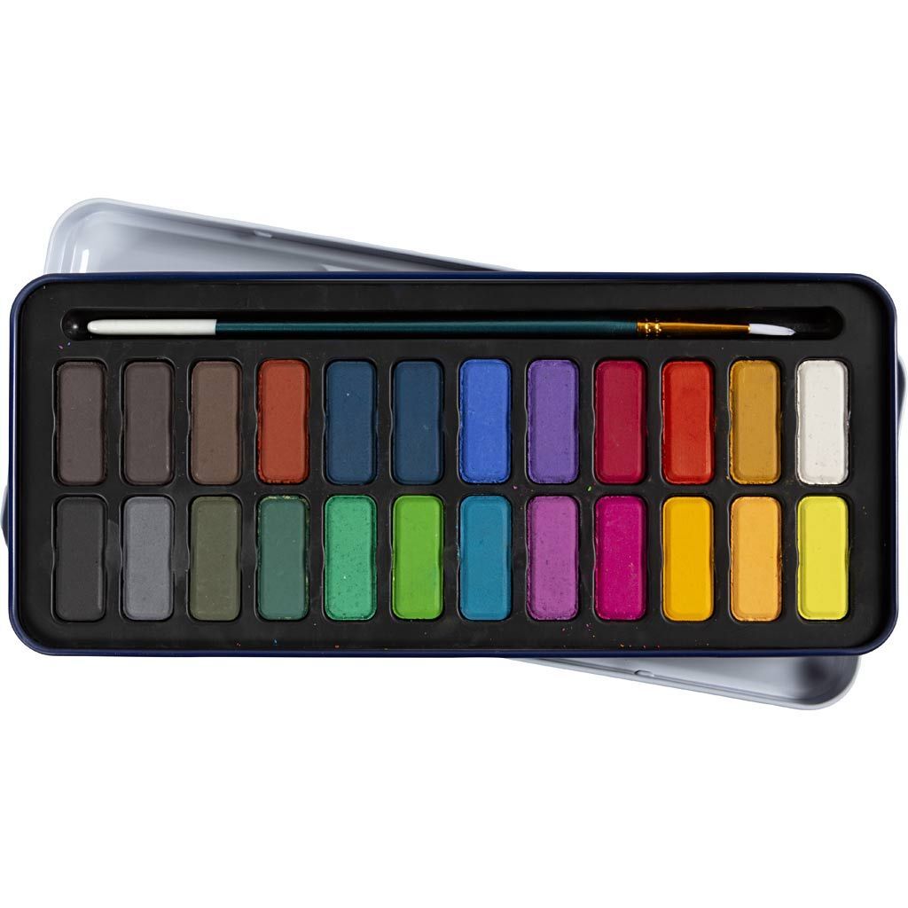 Wasserfarben-Set, Gr��e 12x30 mm, Sortierte Farben, 24 Farbt�ne