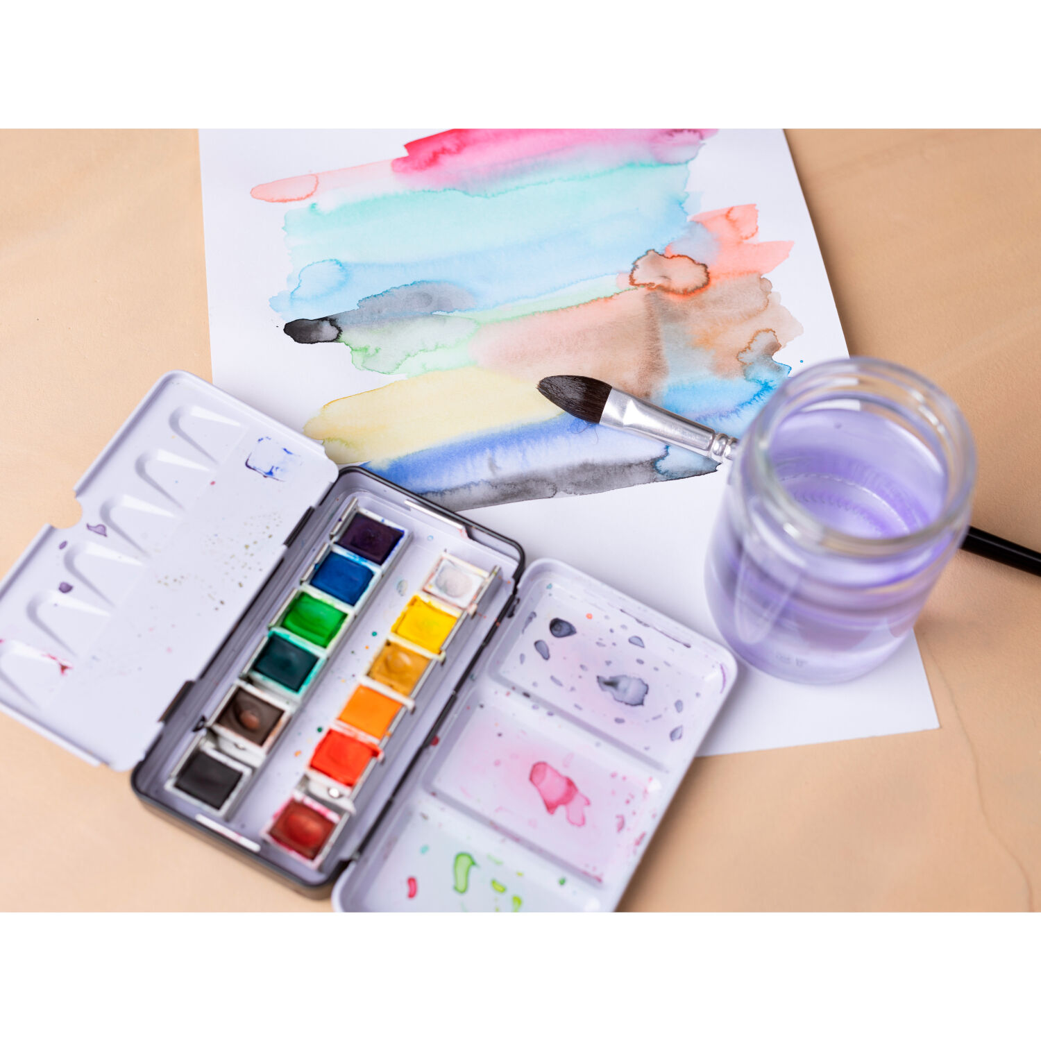 NEU Aquarellkasten Metall, Art Aqua Standard-Farben, gefllt mit 12x 1/2 Npfchen Bild 5
