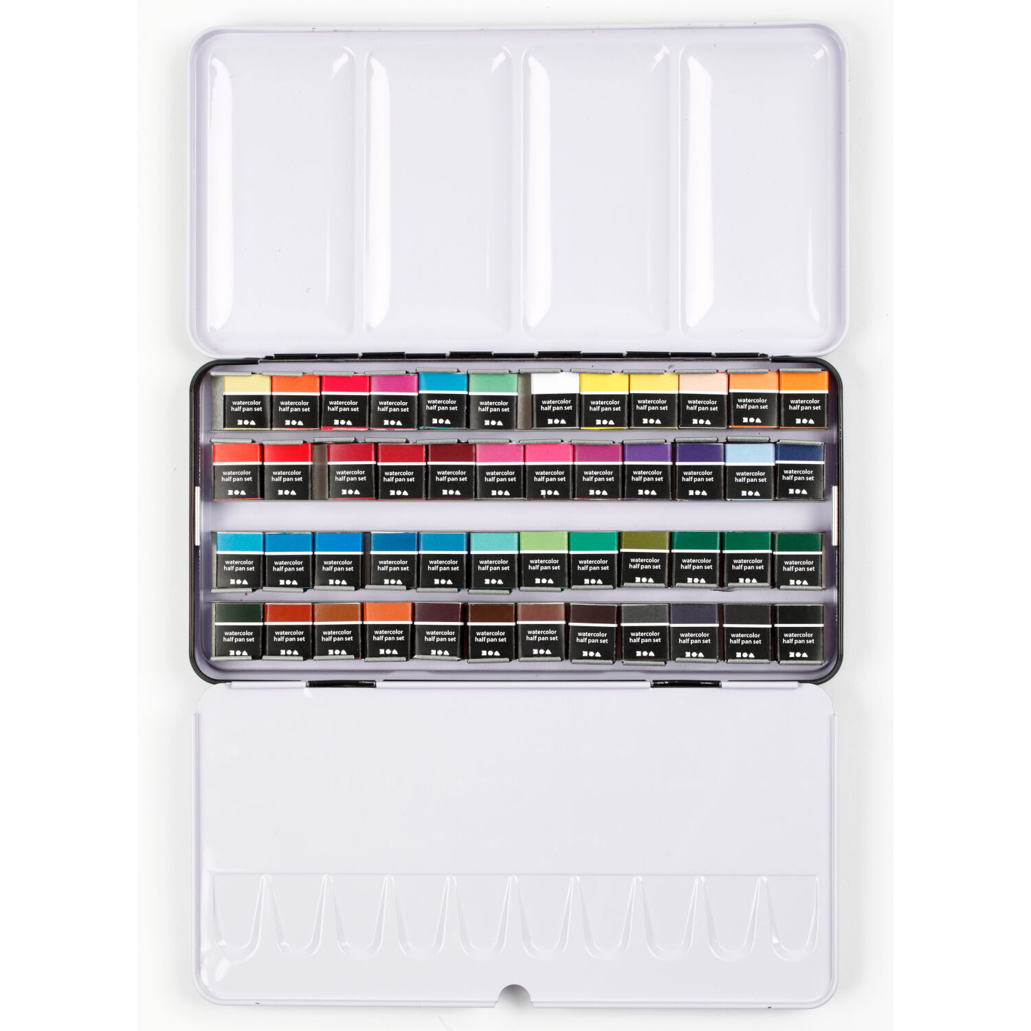 NEU Aquarellkasten Metall, Art Aqua Standard-Farben, gefllt mit 48x 1/2 Npfchen