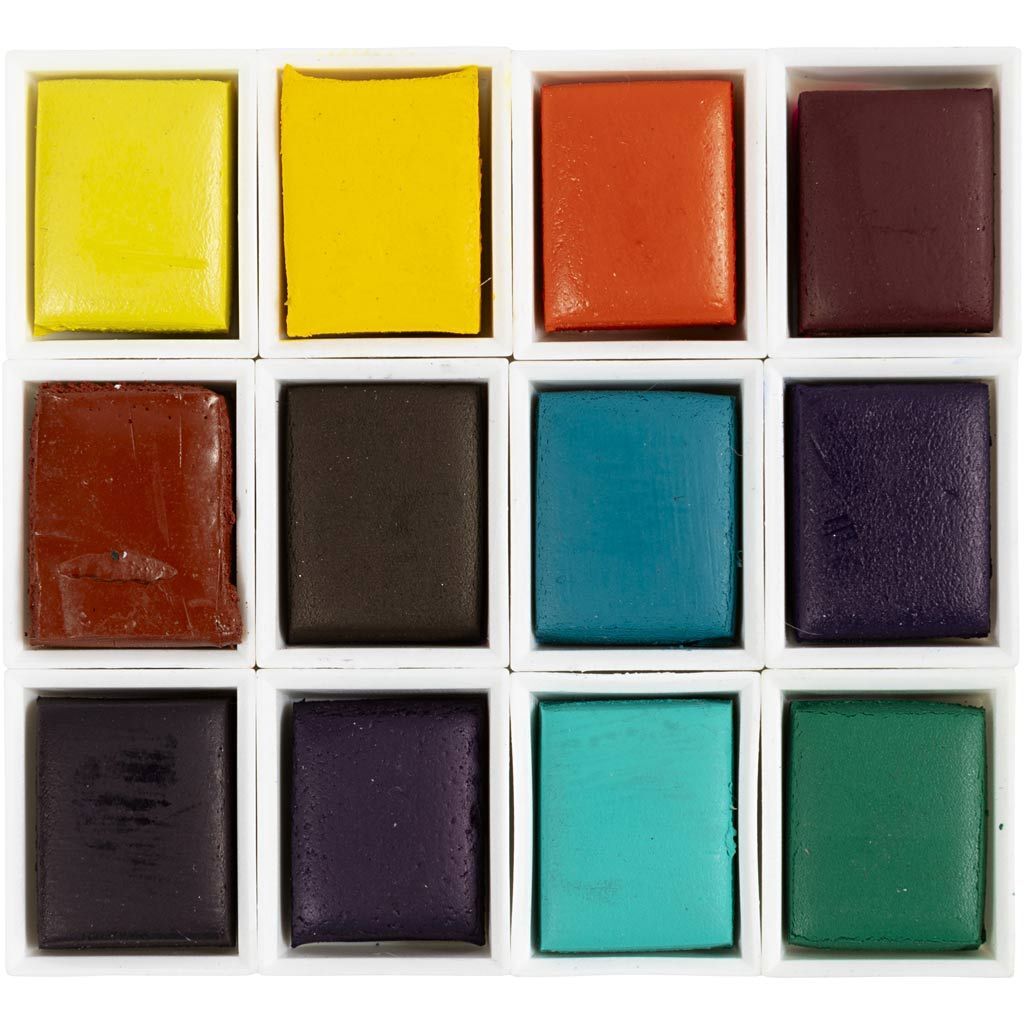 Set Art Aquarellfarben, Halbe N�pfchen, Blumen und Landschaften, Gr��e 10x15x20 mm, Sortierte Farben, 12 Farbt�ne Bild 4