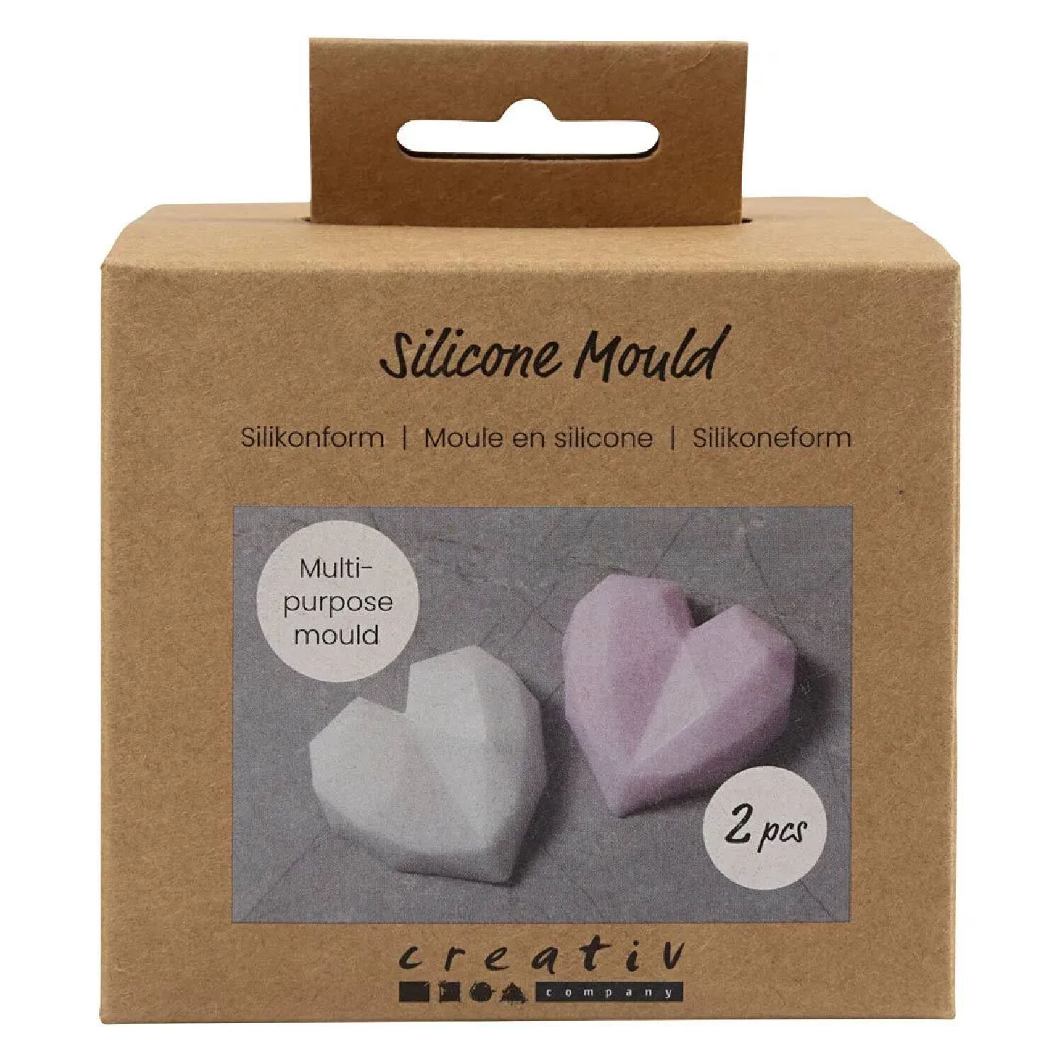 NEU Silikonform / Gieform, Facettiertes Herz, 6 x 5,8 x 2 cm, 2 Stck