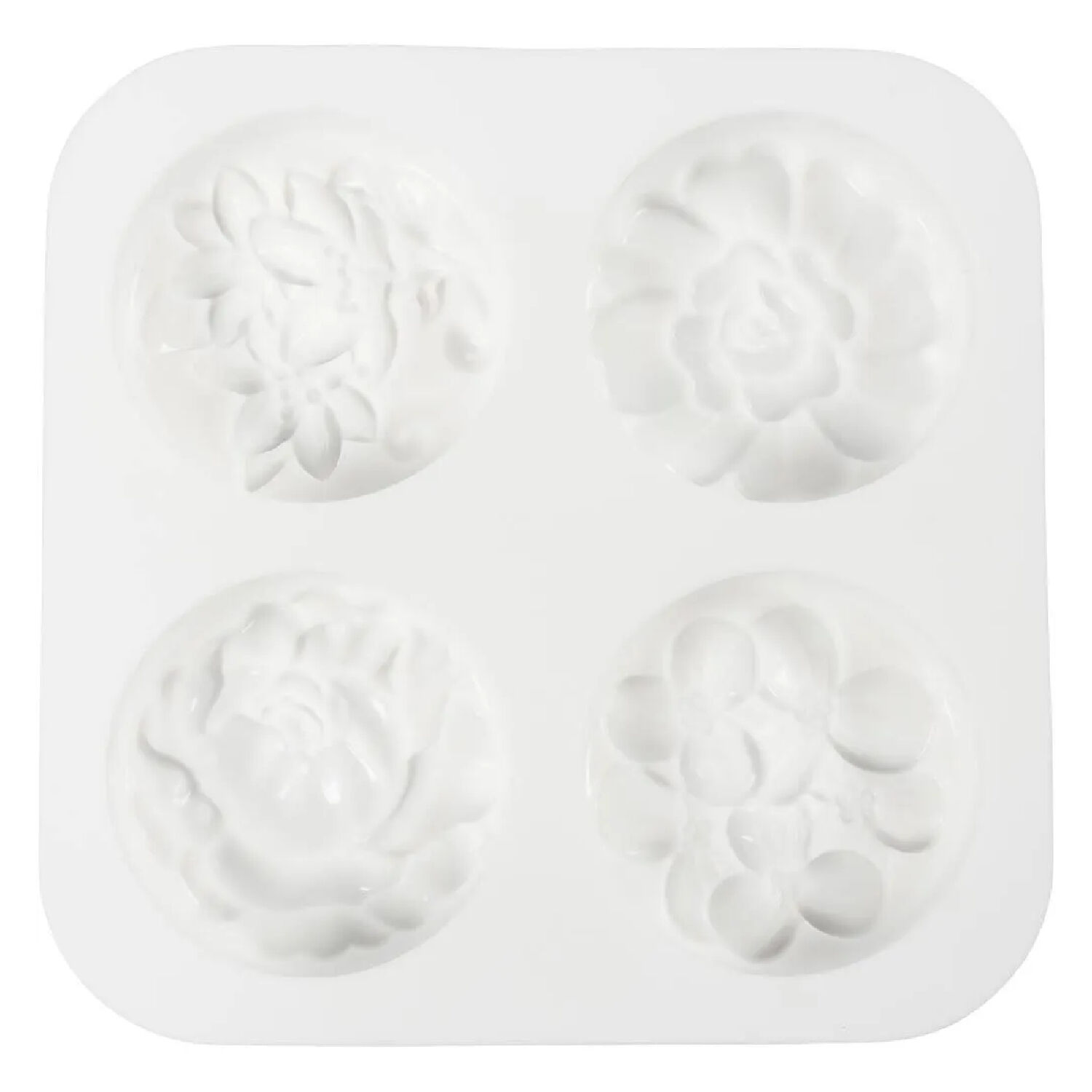 NEU Silikonform / Gieform, Rund mit Blumenmuster, 6,8 x 2,3 cm, 4 Motive Bild 2