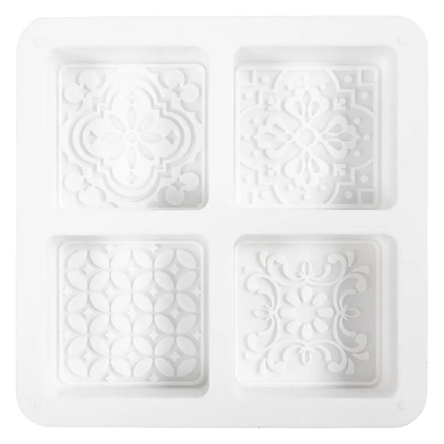 NEU Silikonform / Gieform, Quadratisch mit grafischem Design, 6,8 x 6,8 x 2,4 cm, 4 Motive Bild 2
