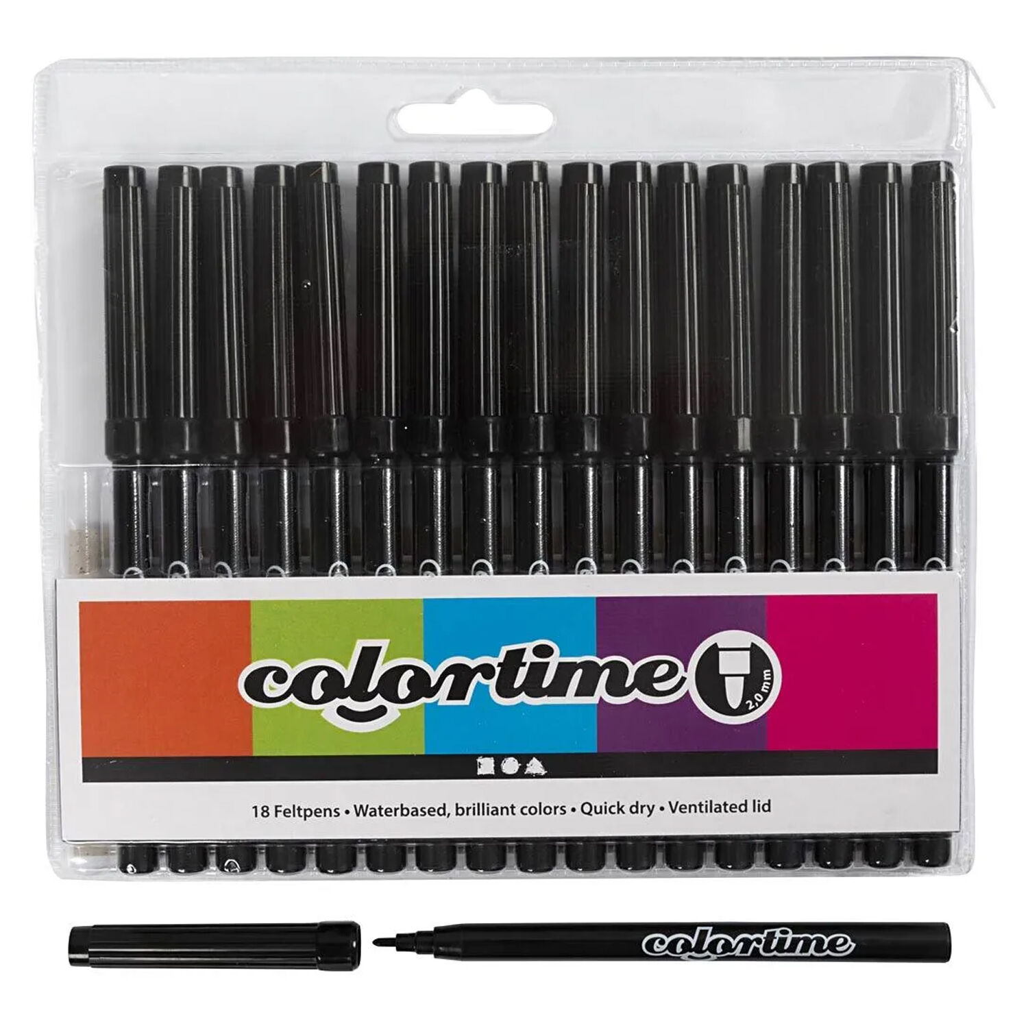 NEU Colortime Filzstifte, Schwarz, Strichstrke 2 mm, 18 Stk. Bild 2