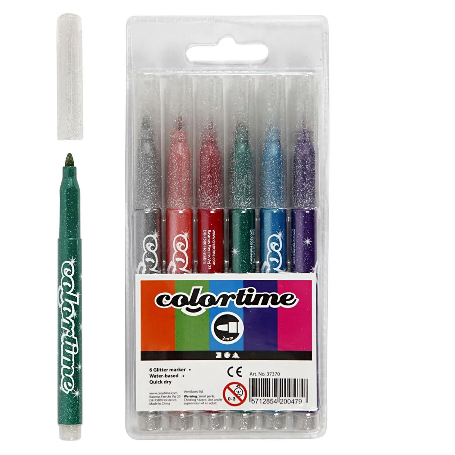 NEU Colortime Glitter Marker, Sortierte Farben, Strichstrke 2 mm, 6 Stk. Bild 2
