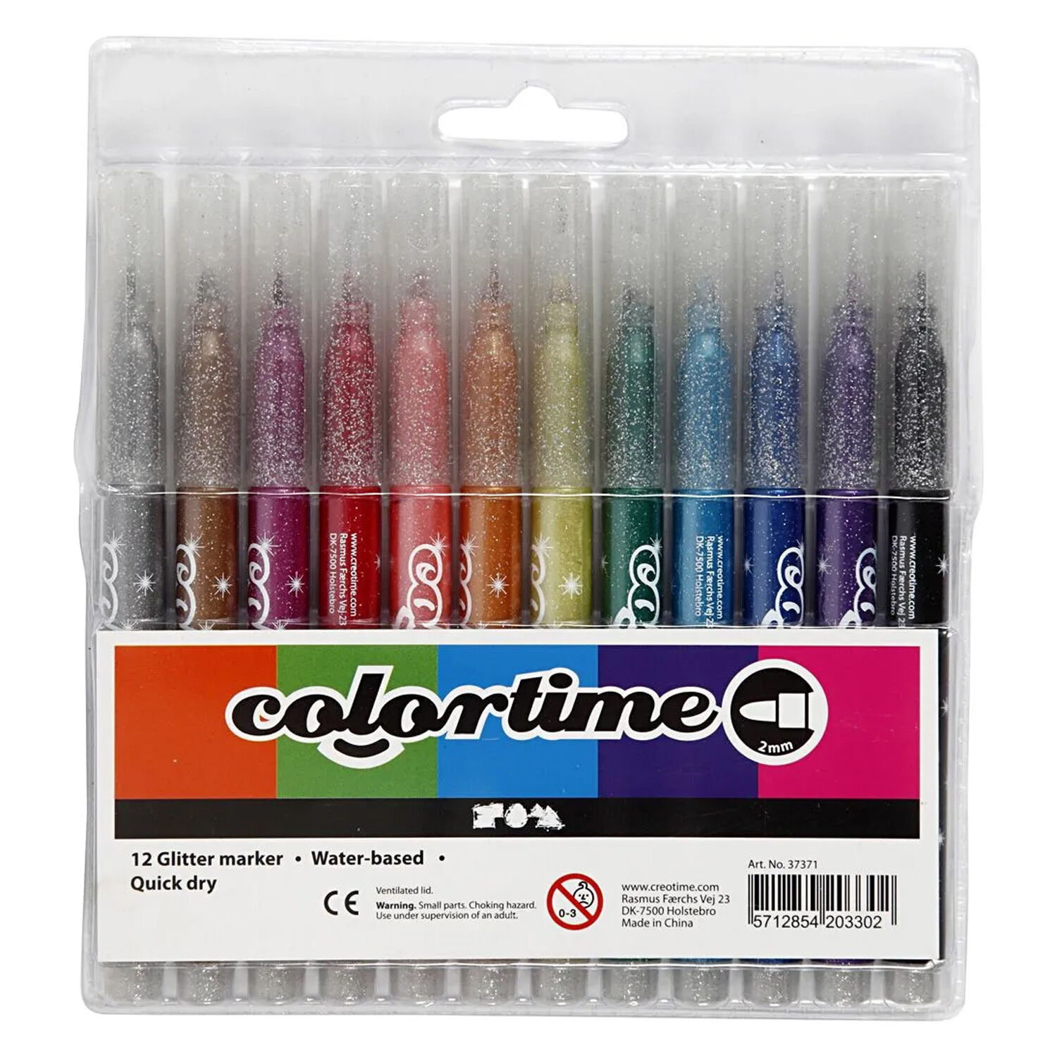 NEU Colortime Glitter Marker, Sortierte Farben, Strichstrke 2 mm, 12 Stk.