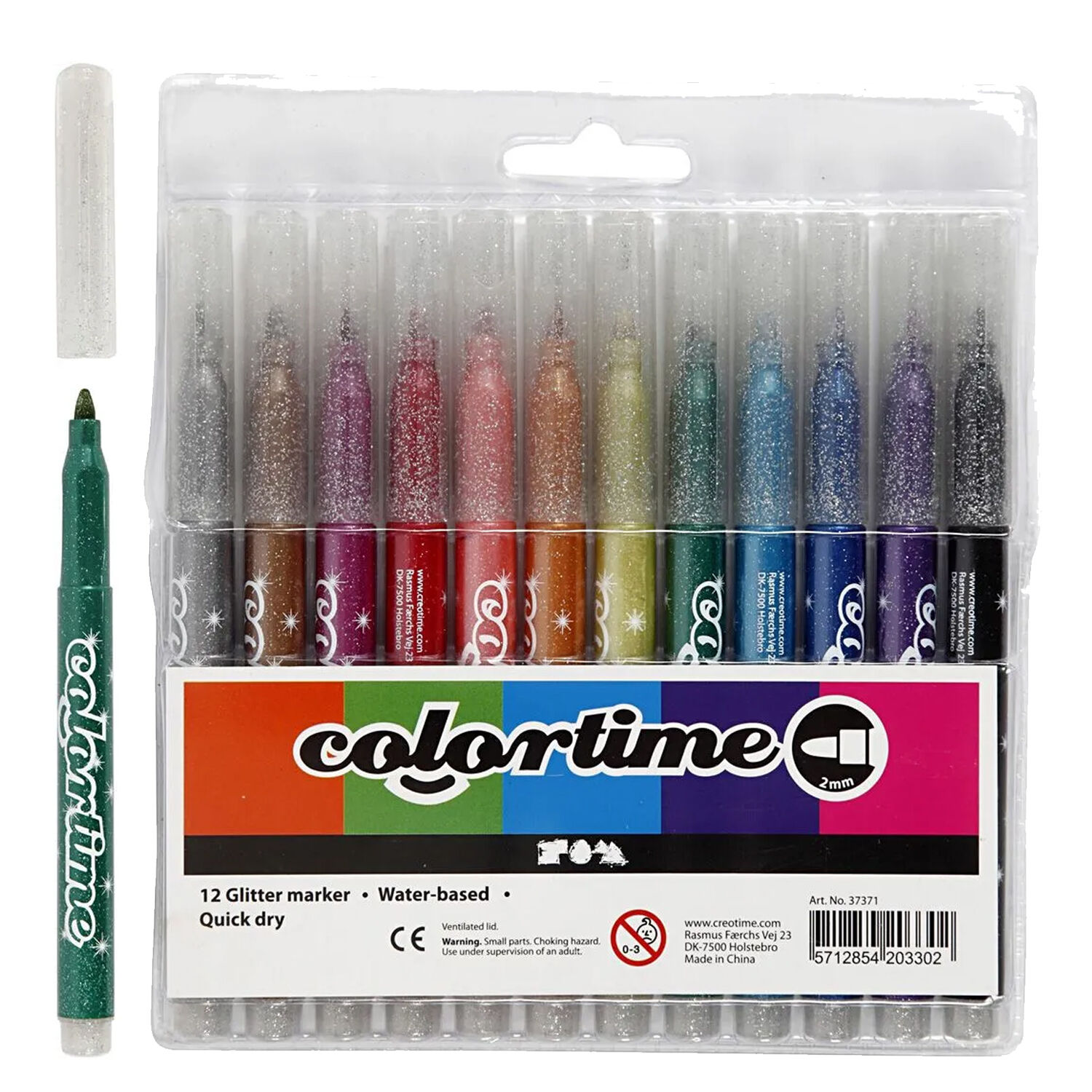 NEU Colortime Glitter Marker, Sortierte Farben, Strichstrke 2 mm, 12 Stk. Bild 2