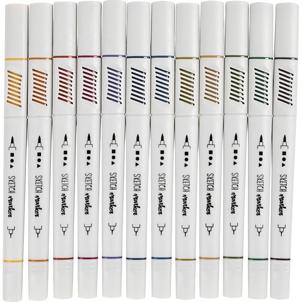 Sketch Marker, Strichst�rke 1+2-5 mm, sanfte, dezente Farben, 12 St�ck Bild 3